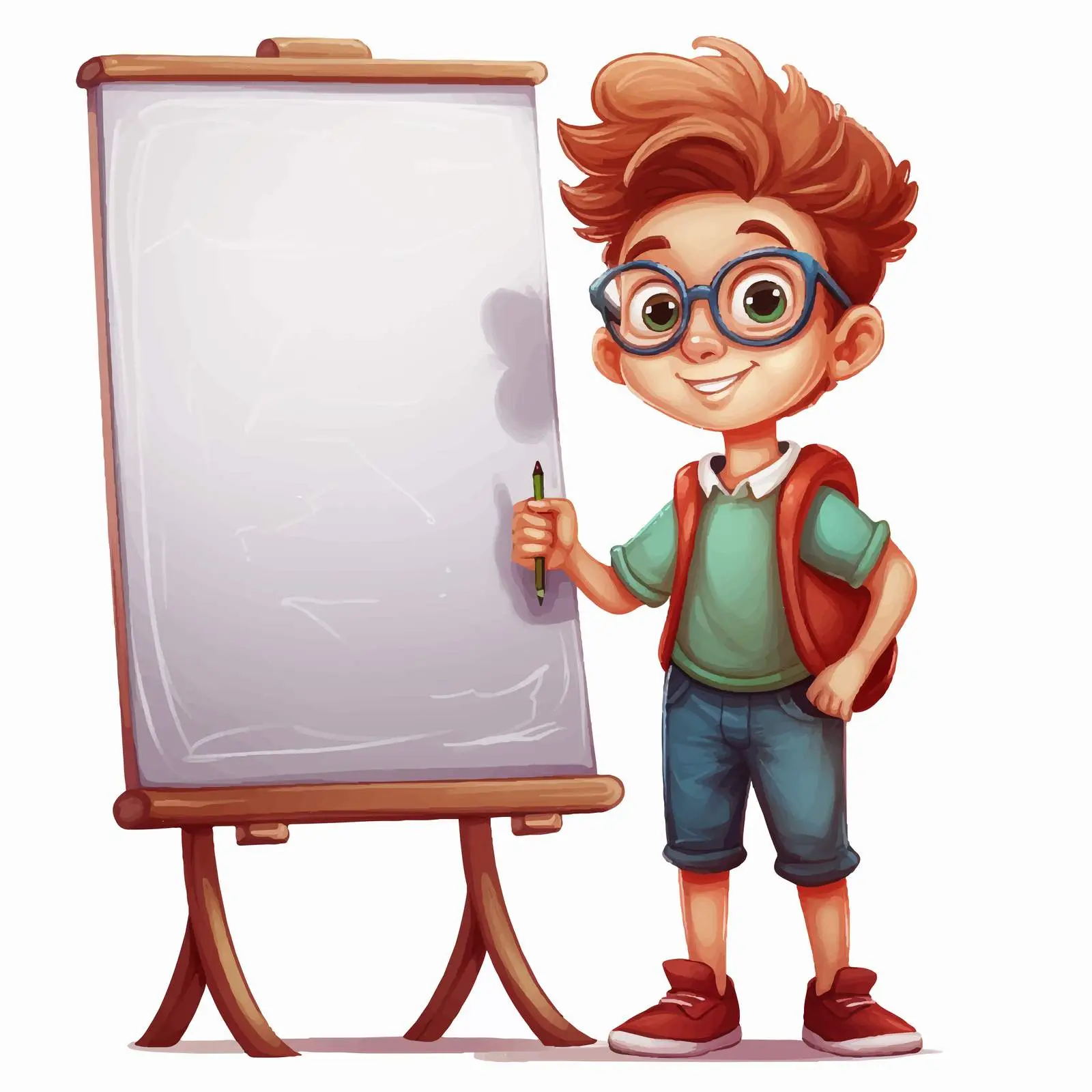 Cartoon Boy with Glasses by Chalkboard — free download from Dotvec