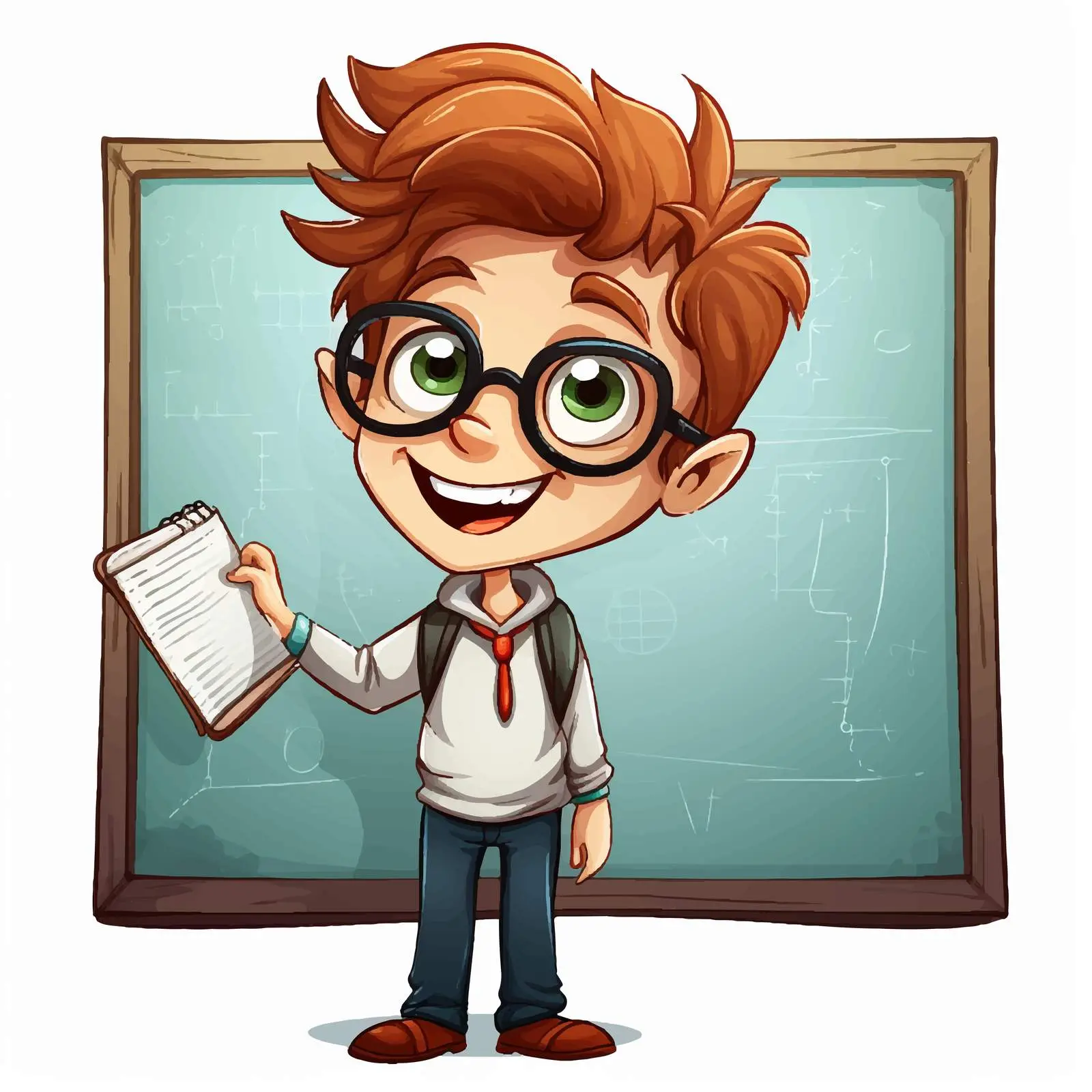 Cartoon Boy with Glasses by Chalkboard Vector — free download from Dotvec
