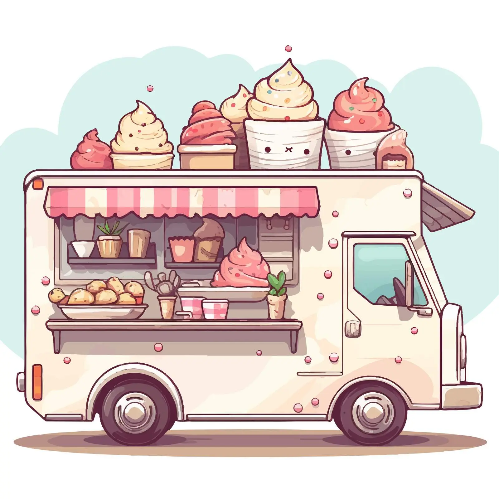 Cute Cat Food Truck Serving Cupcakes Vector — free download from Dotvec