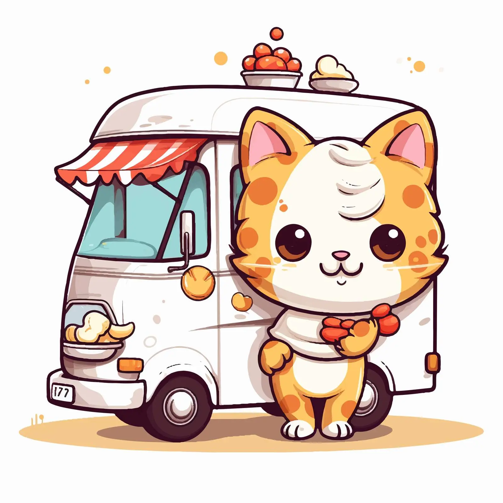 Cartoon Cat Serving Cupcakes Food Truck Vector — free download from Dotvec