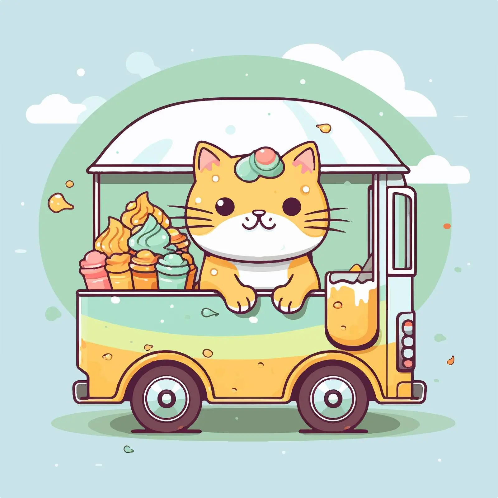 Cartoon Cat Serving Cupcakes from Food Truck — free download from Dotvec