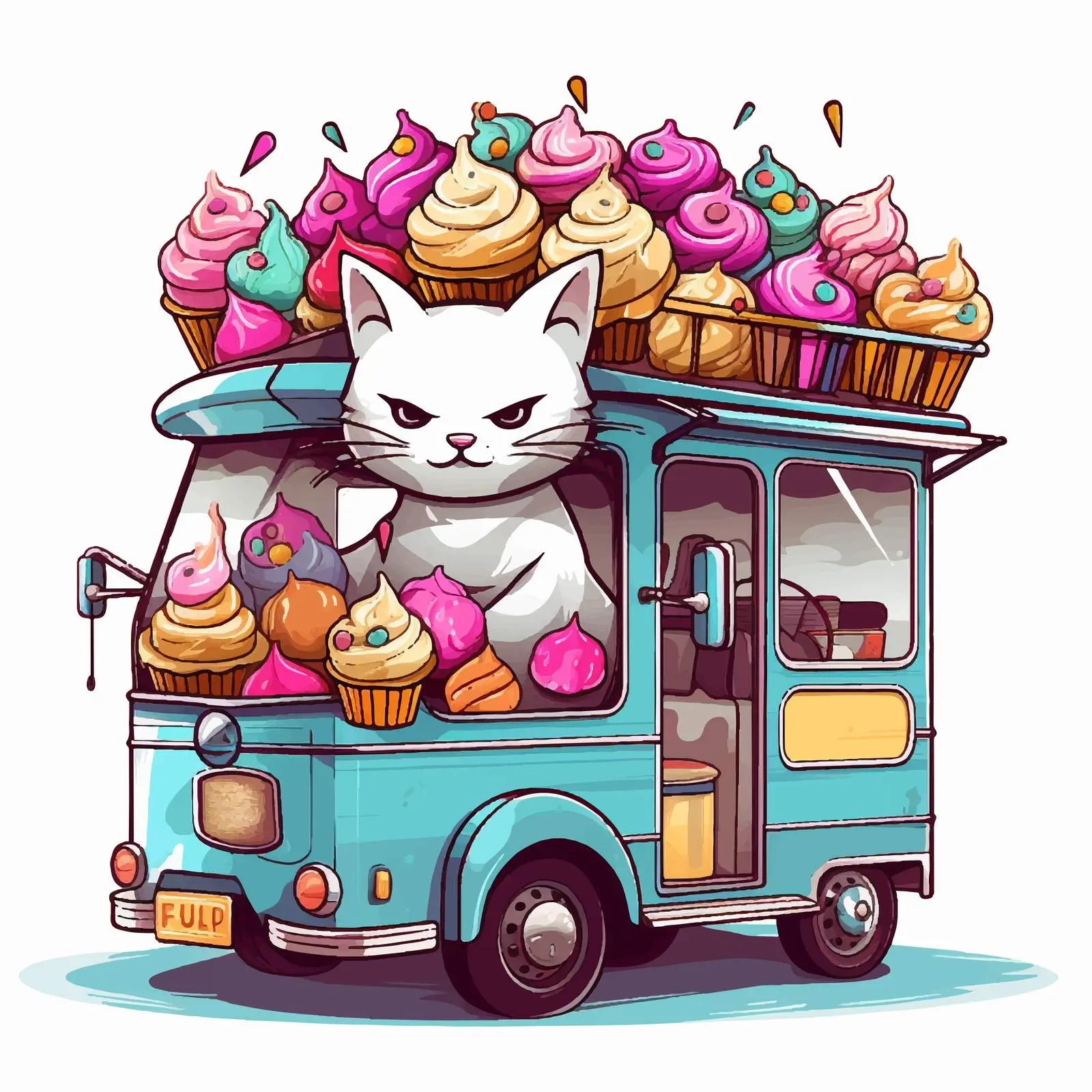 Cartoon Cat Serving Cupcakes from Food Truck — free download from Dotvec