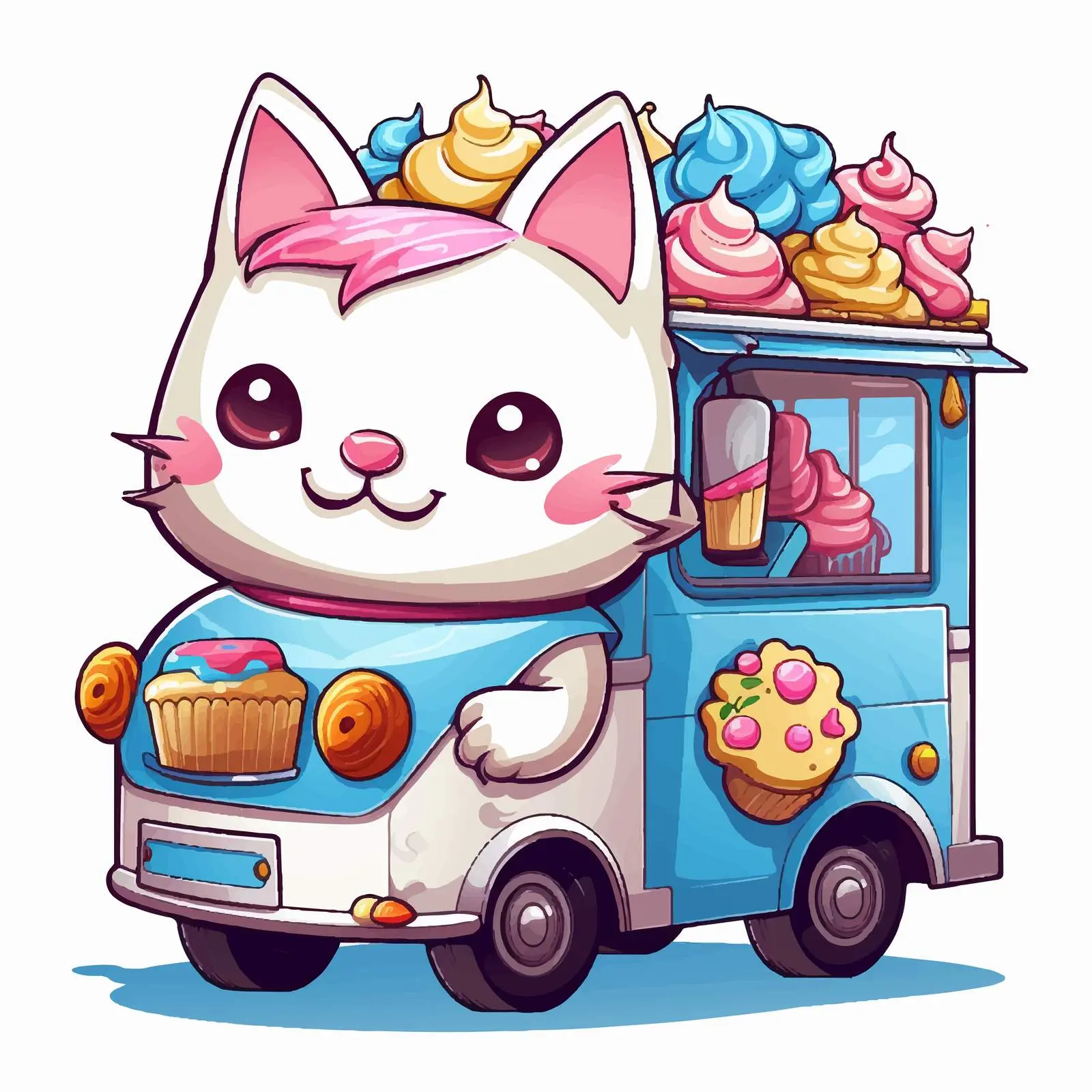 Cartoon Cat Serving Cupcakes from Food Truck — free download from Dotvec