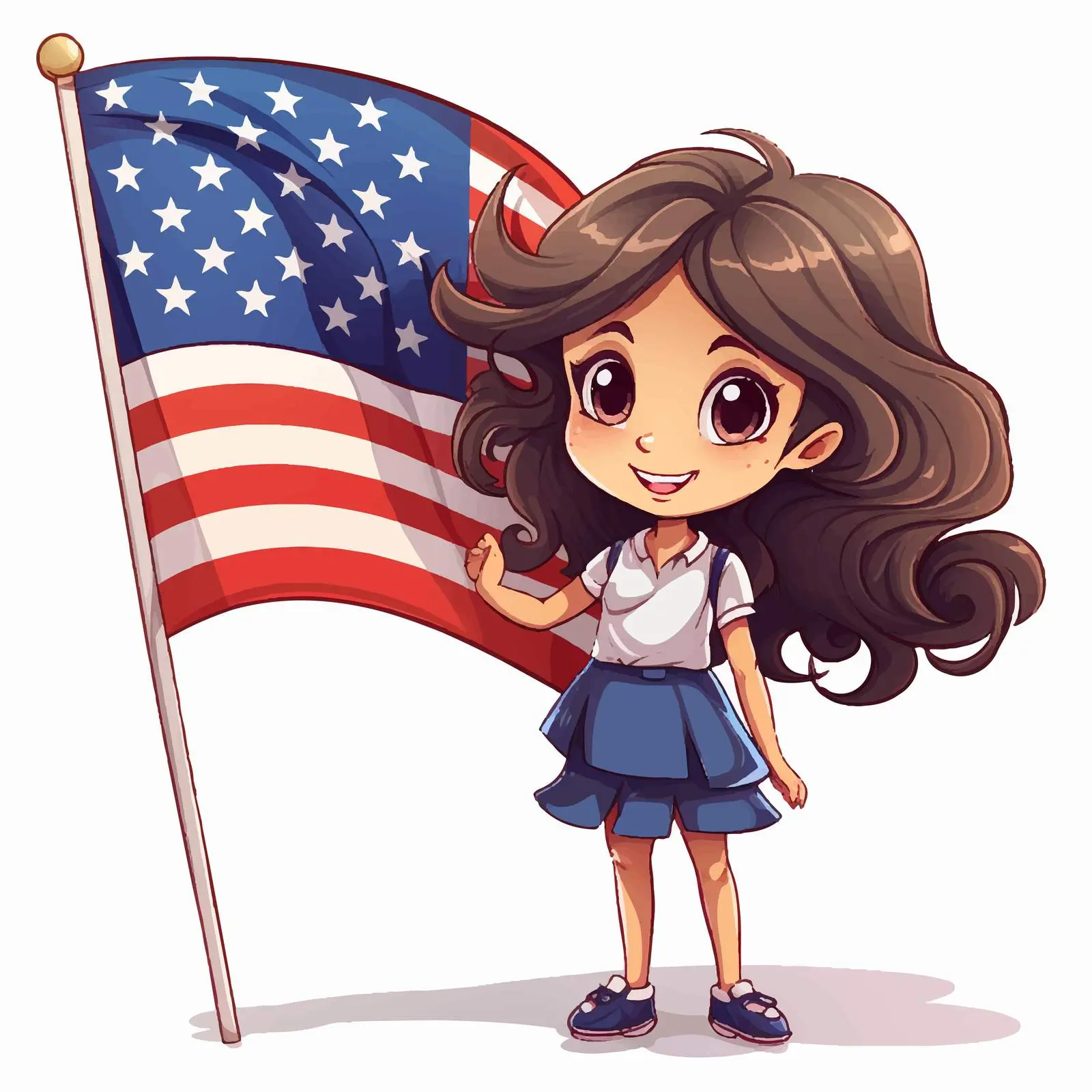 Girl Cartoon Character with American Flag – free five image from Dotvec