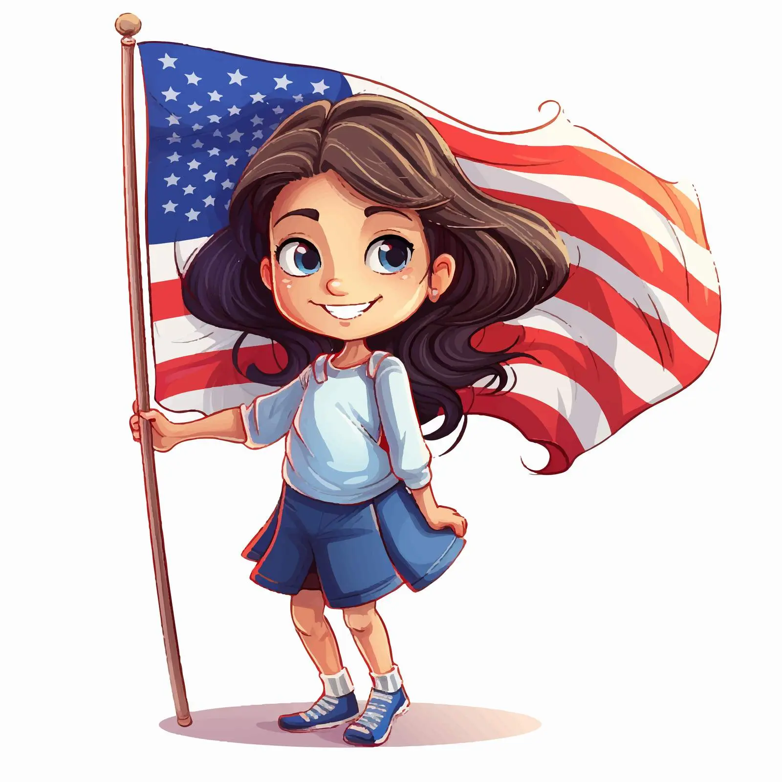 Girl Cartoon Character with American Flag – free and blue image from Dotvec