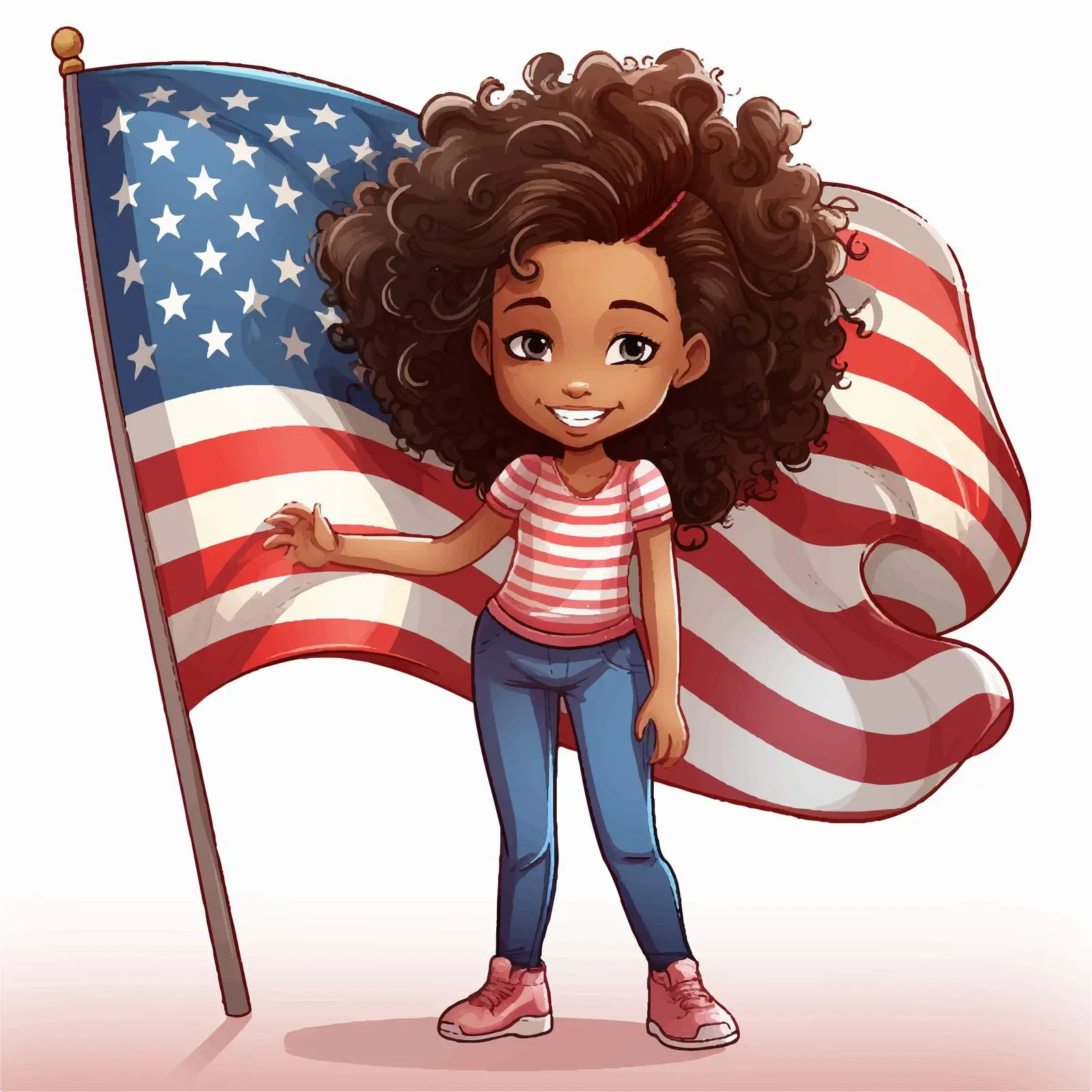 Girl Cartoon Character Holding American Flag — free download from Dotvec