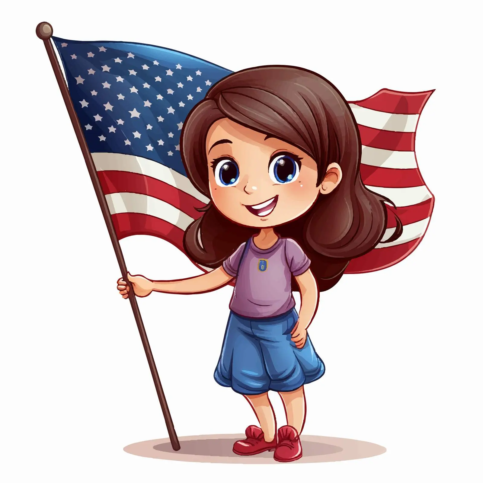 Girl Cartoon Character with American Flag — free download from Dotvec