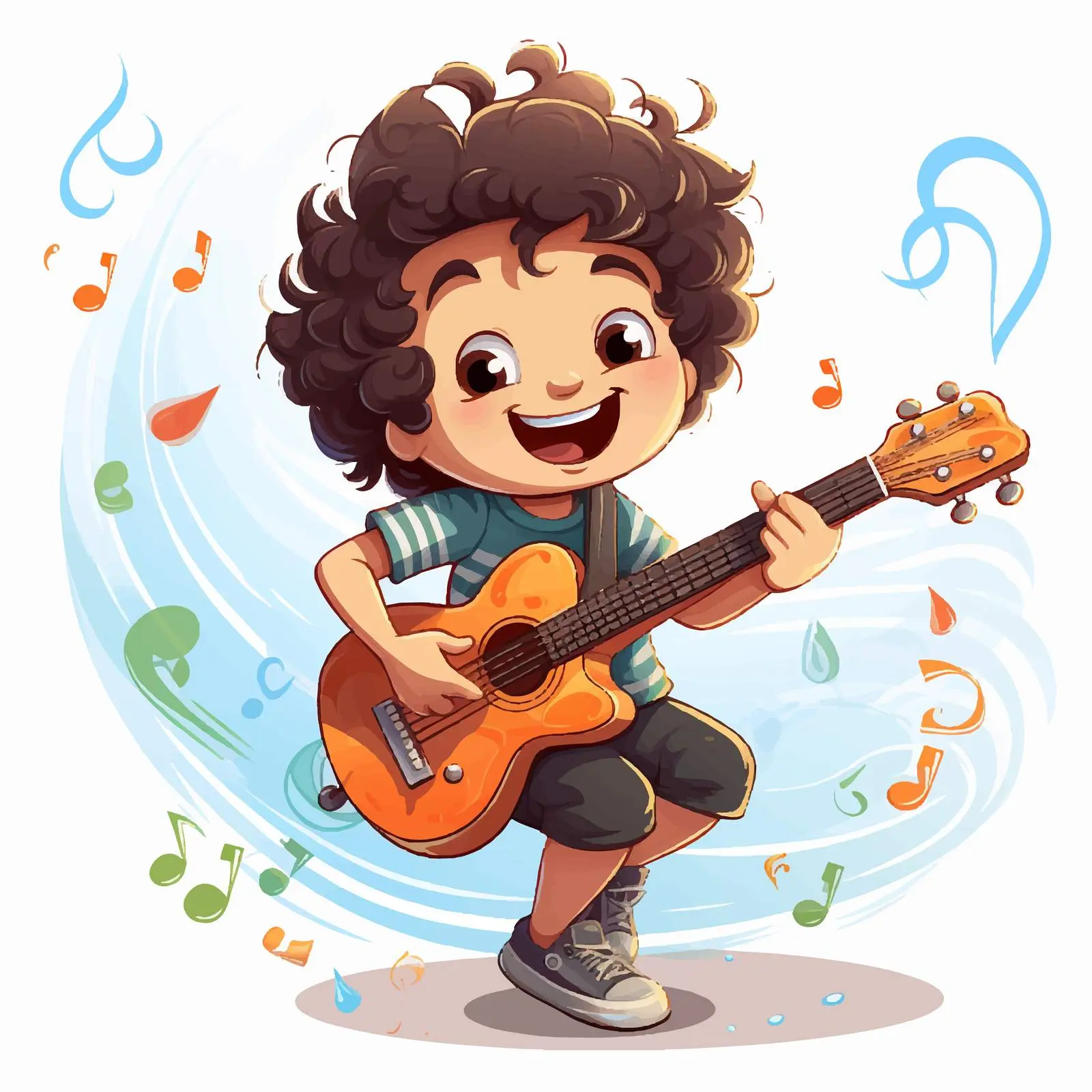 Boy Playing Guitar with Melody Symbols — free download from Dotvec