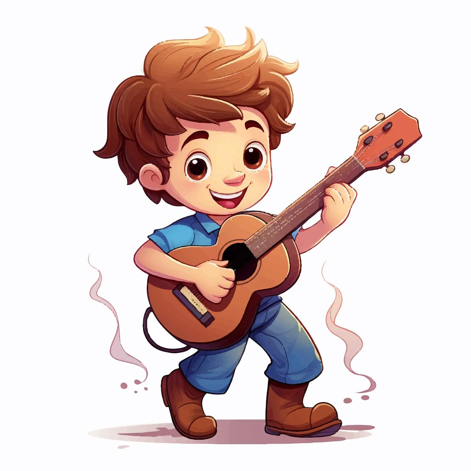 Boy Playing Guitar with Melody Symbols Vector Art — free download from Dotvec