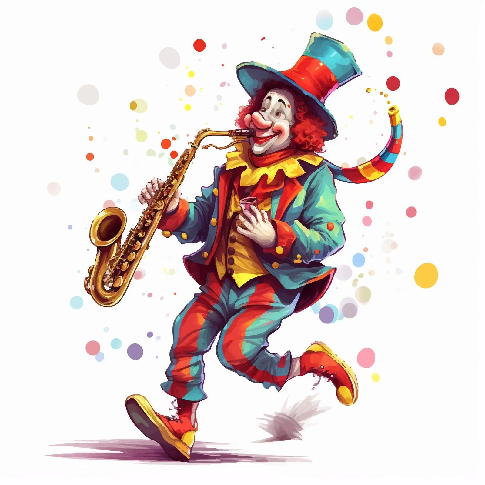 Clown Playing Saxophone with Musical Notes — free download from Dotvec