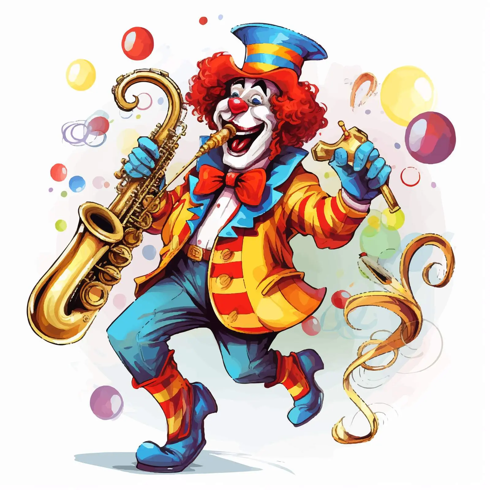 Clown Playing Saxophone with Musical Notes — free download from Dotvec