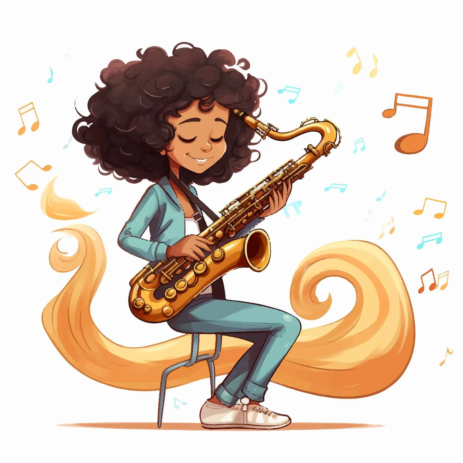 Girl Playing Saxophone Cartoon Vector Art — free download from Dotvec