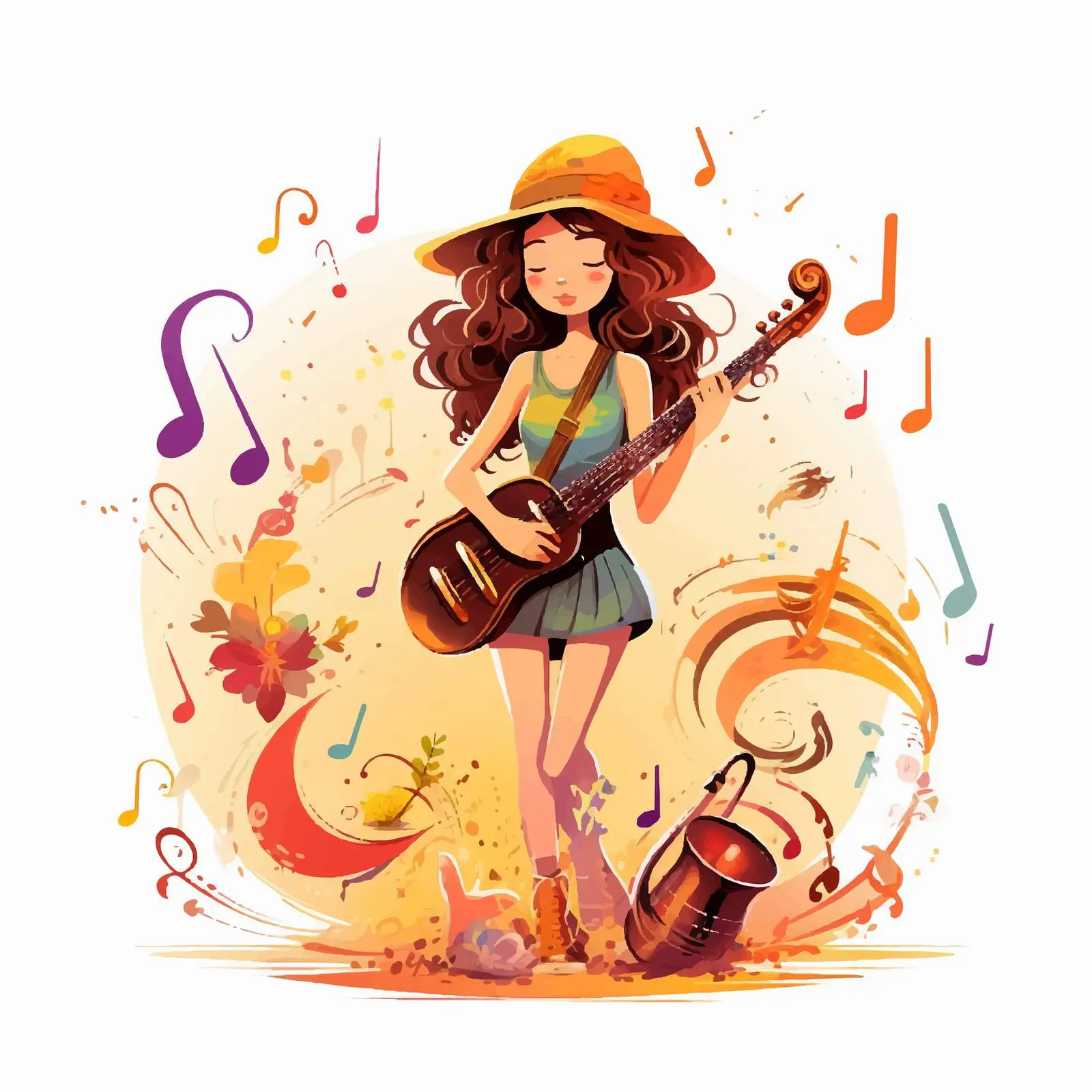Girl Playing Saxophone Cartoon Vector Art — free download from Dotvec