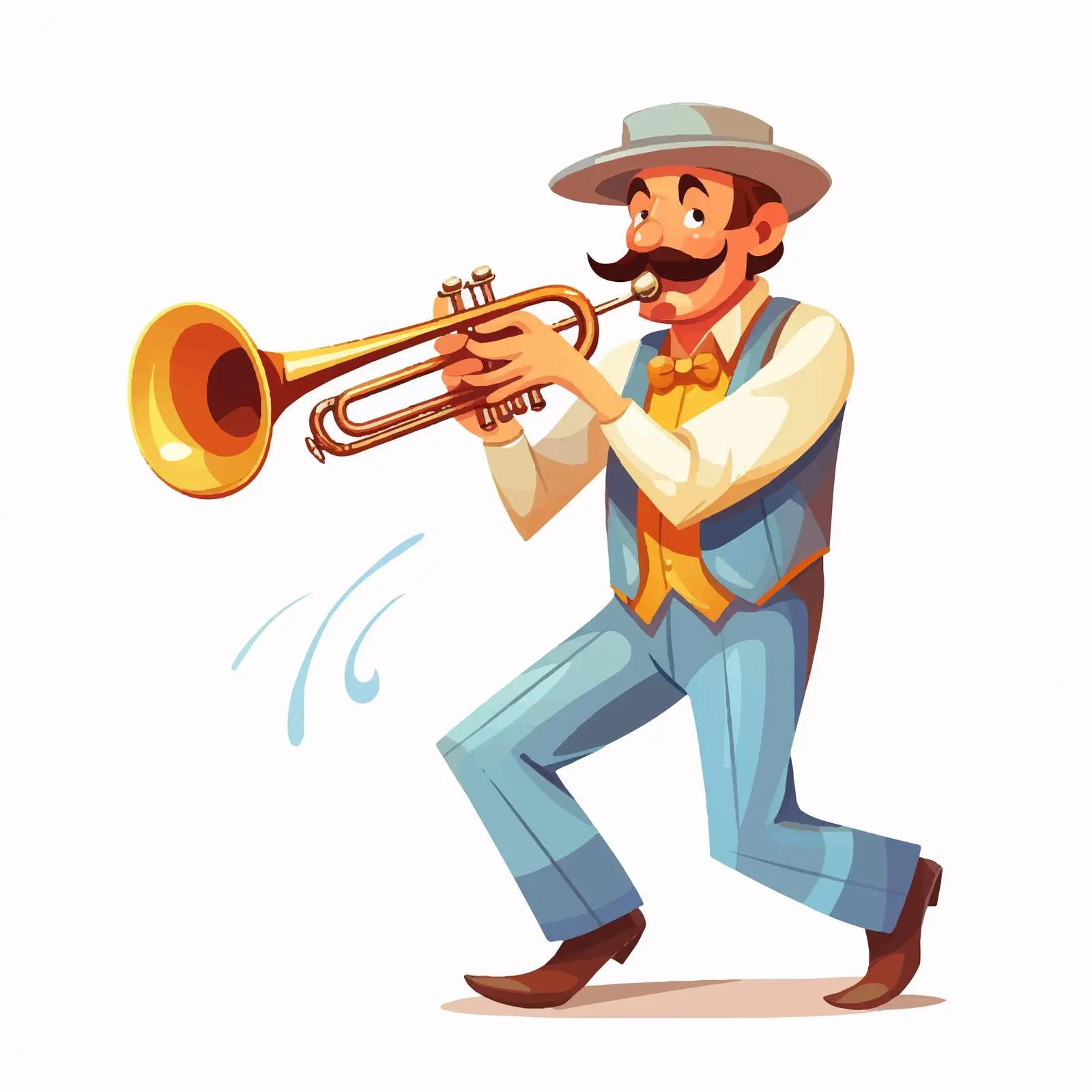 Cartoon Man Playing Trumpet with Music Notes — free download from Dotvec