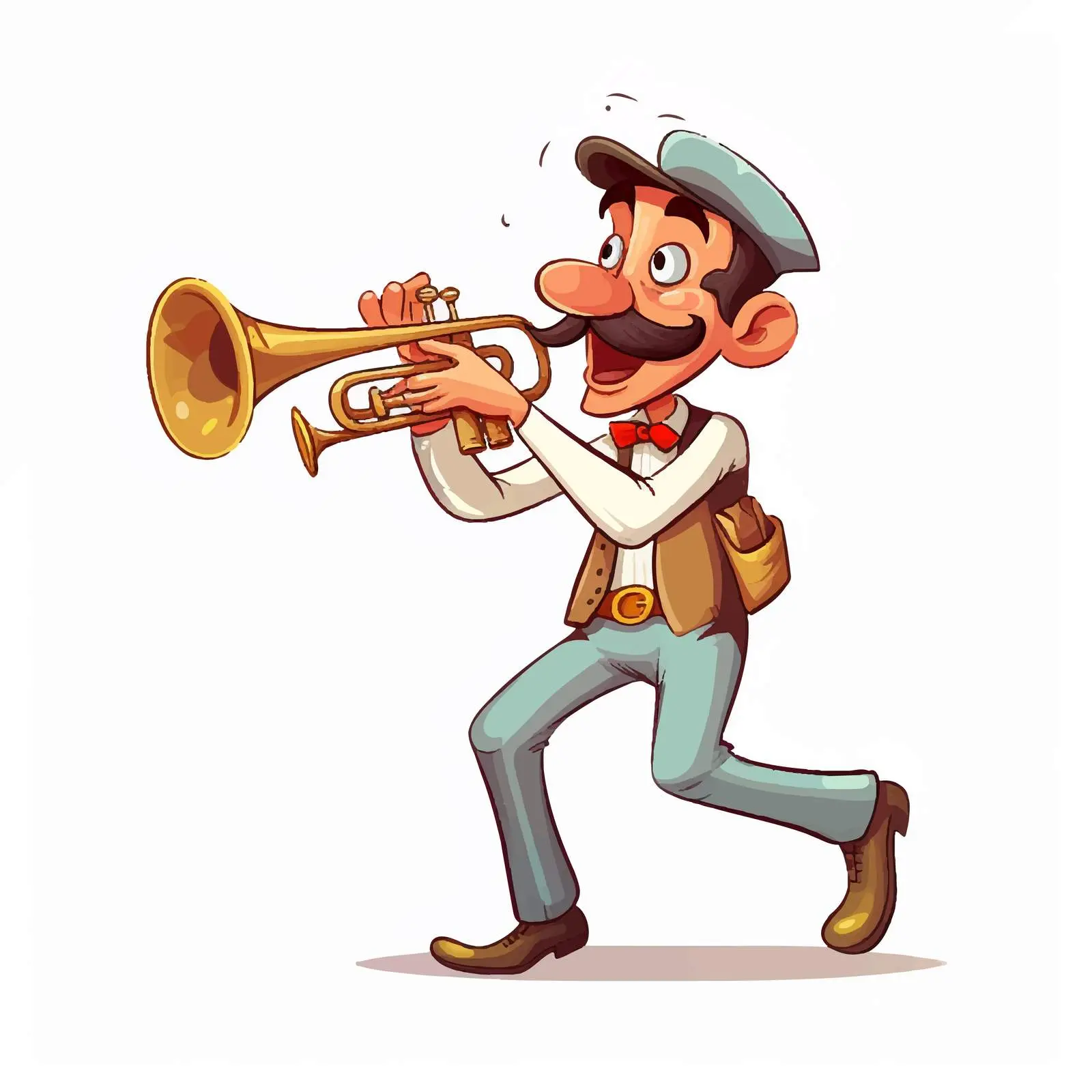 Cartoon Man Playing Trumpet with Melodic Notes – free soundtrack image from Dotvec