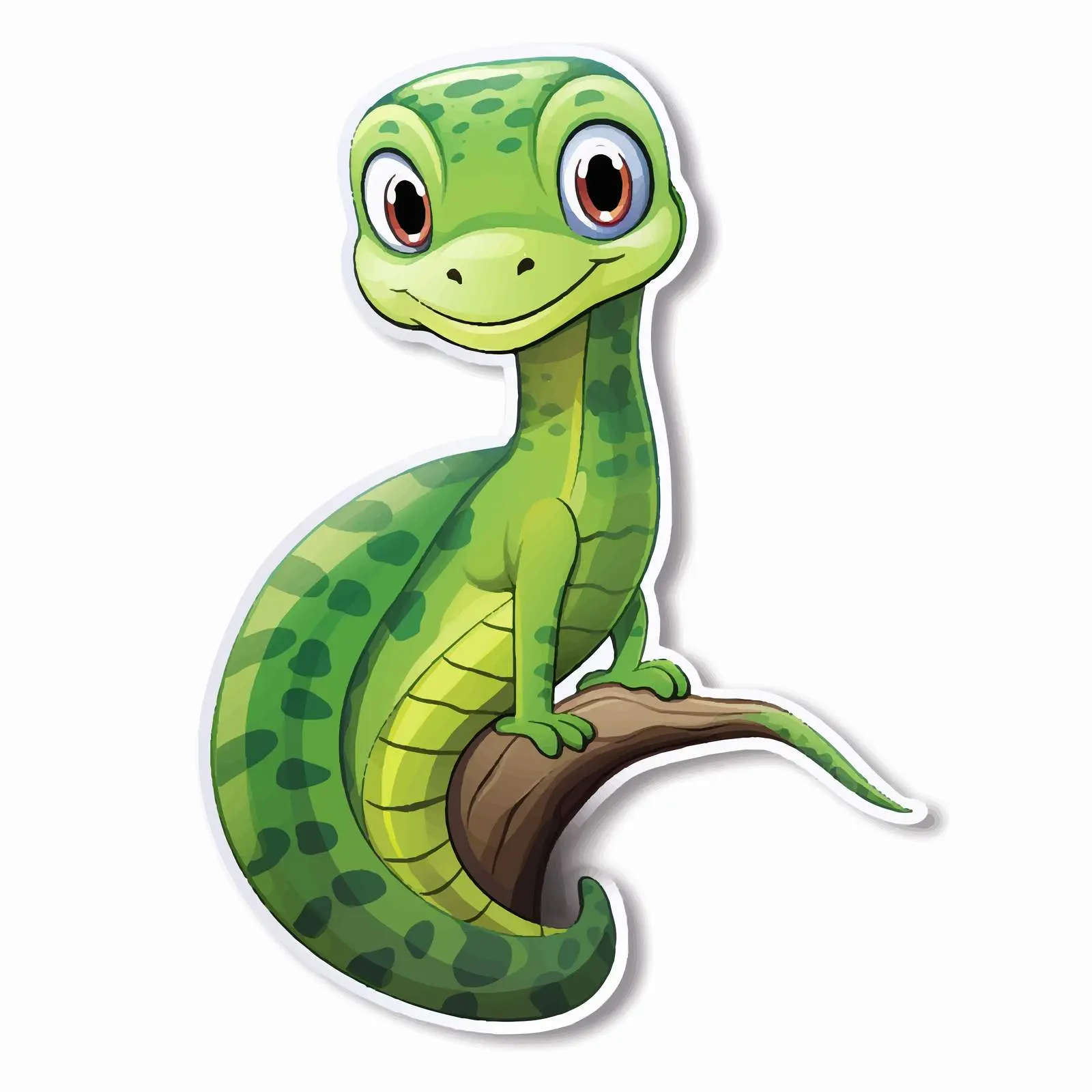 Cartoon Green Rattlesnake on a Branch Sticker – free rattlesnake image from Dotvec