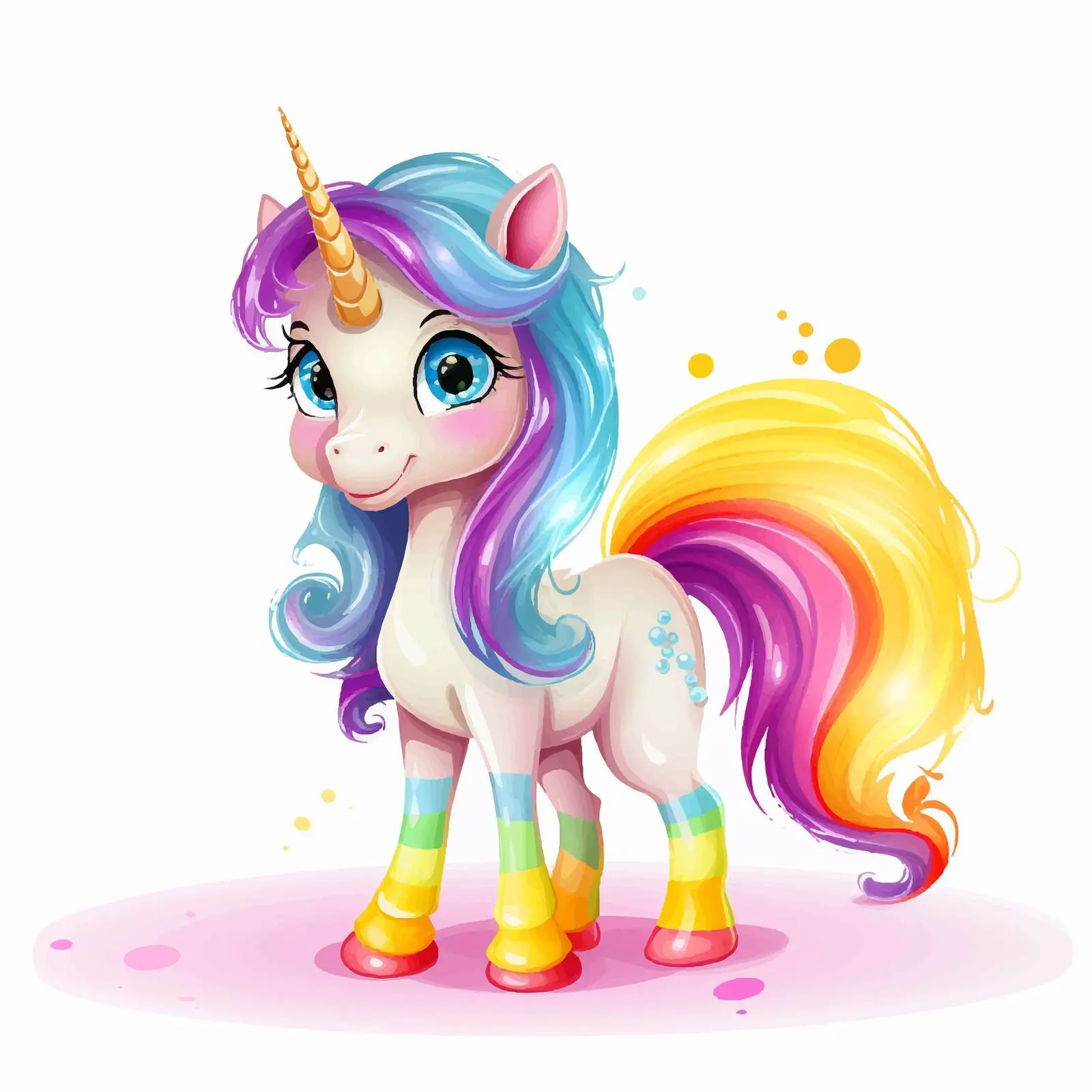 Unicorn Cartoon Character on Rainbow Vectors – free happy unicorn image from Dotvec