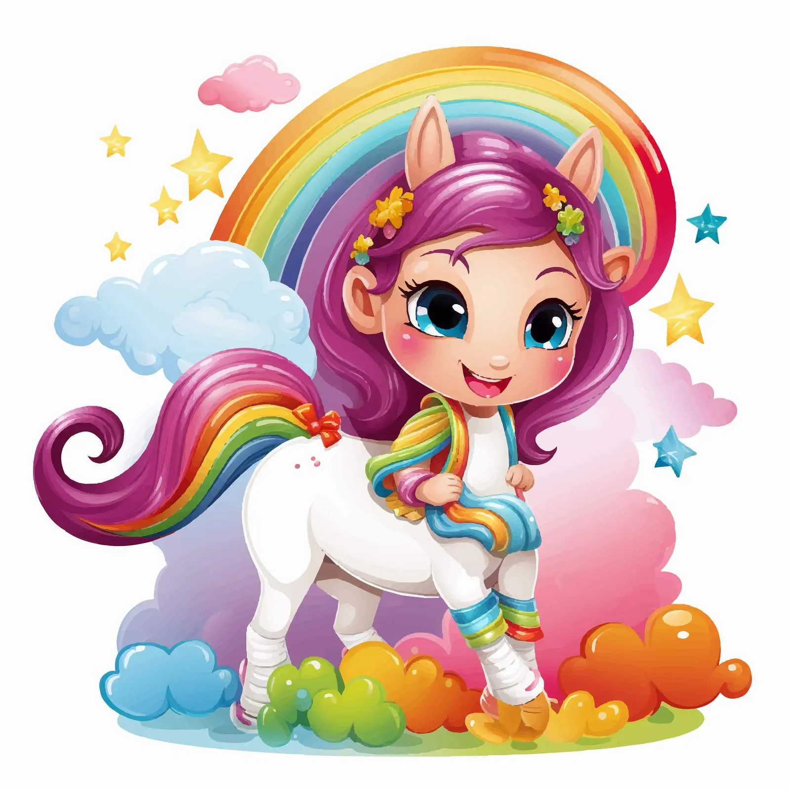 Unicorn Cartoon Character on Rainbow Vector — free download from Dotvec
