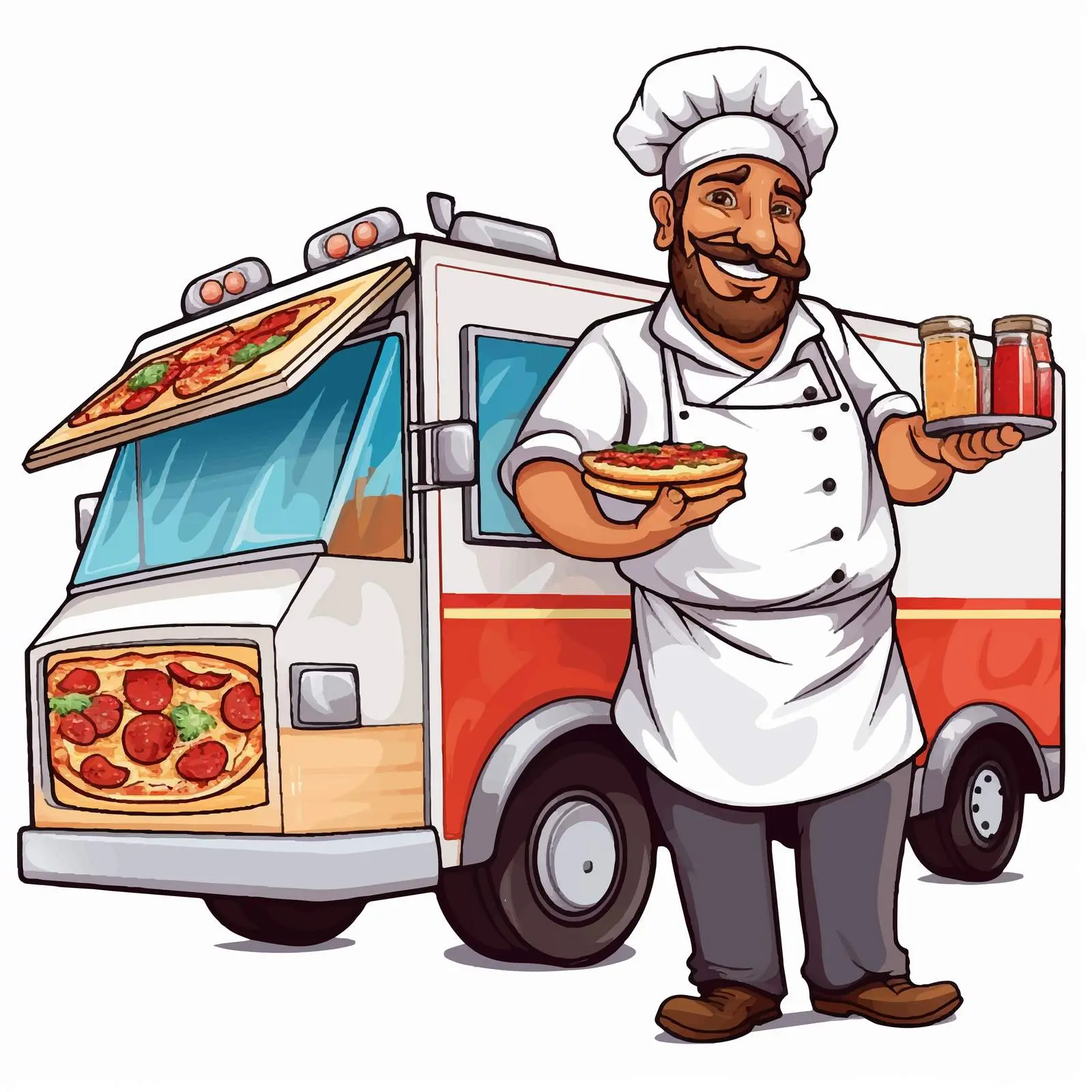 Chef Serving Pizza from Food Truck Vector — free download from Dotvec