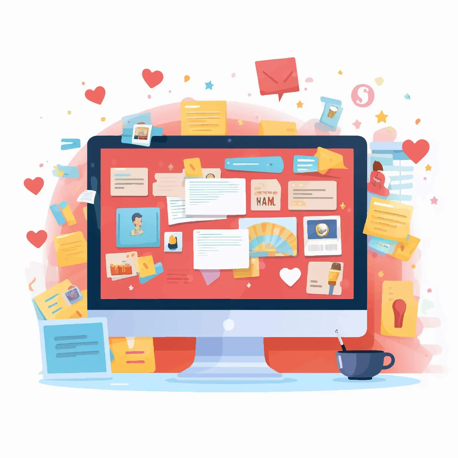 Cartoon Computer Monitor with Internet Notifications — free download from Dotvec