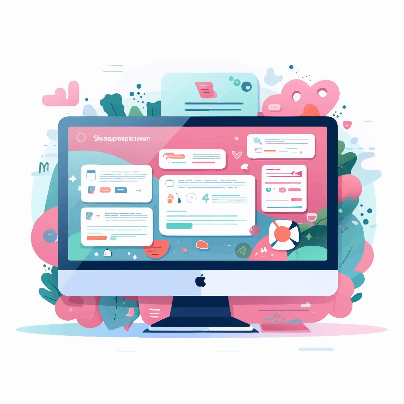 Cartoon Computer Monitor with Internet Notifications – free colorful visuals image from Dotvec