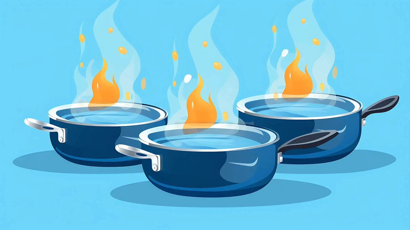 Cartoon Kitchen Pans on Flaming Background — free download from Dotvec