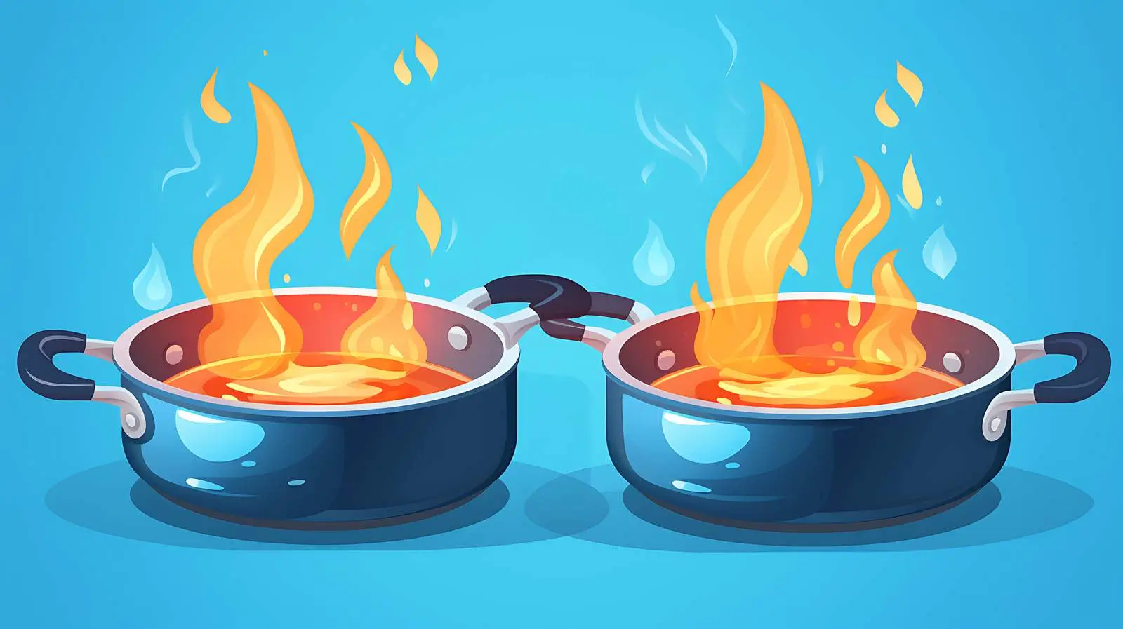 Cartoon Cooking Pans on Flaming Background — free download from Dotvec