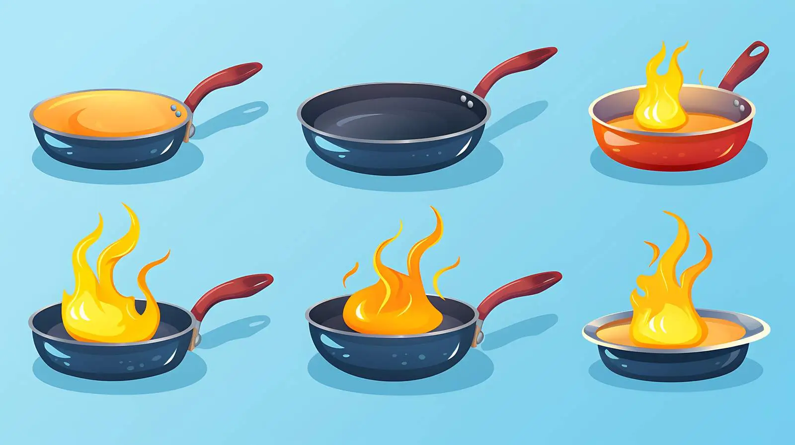 Cartoon Cooking Pans on Flaming Background — free download from Dotvec