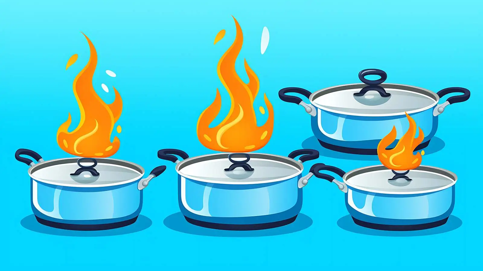 Cartoon Cooking Pans on Flaming Background — free download from Dotvec