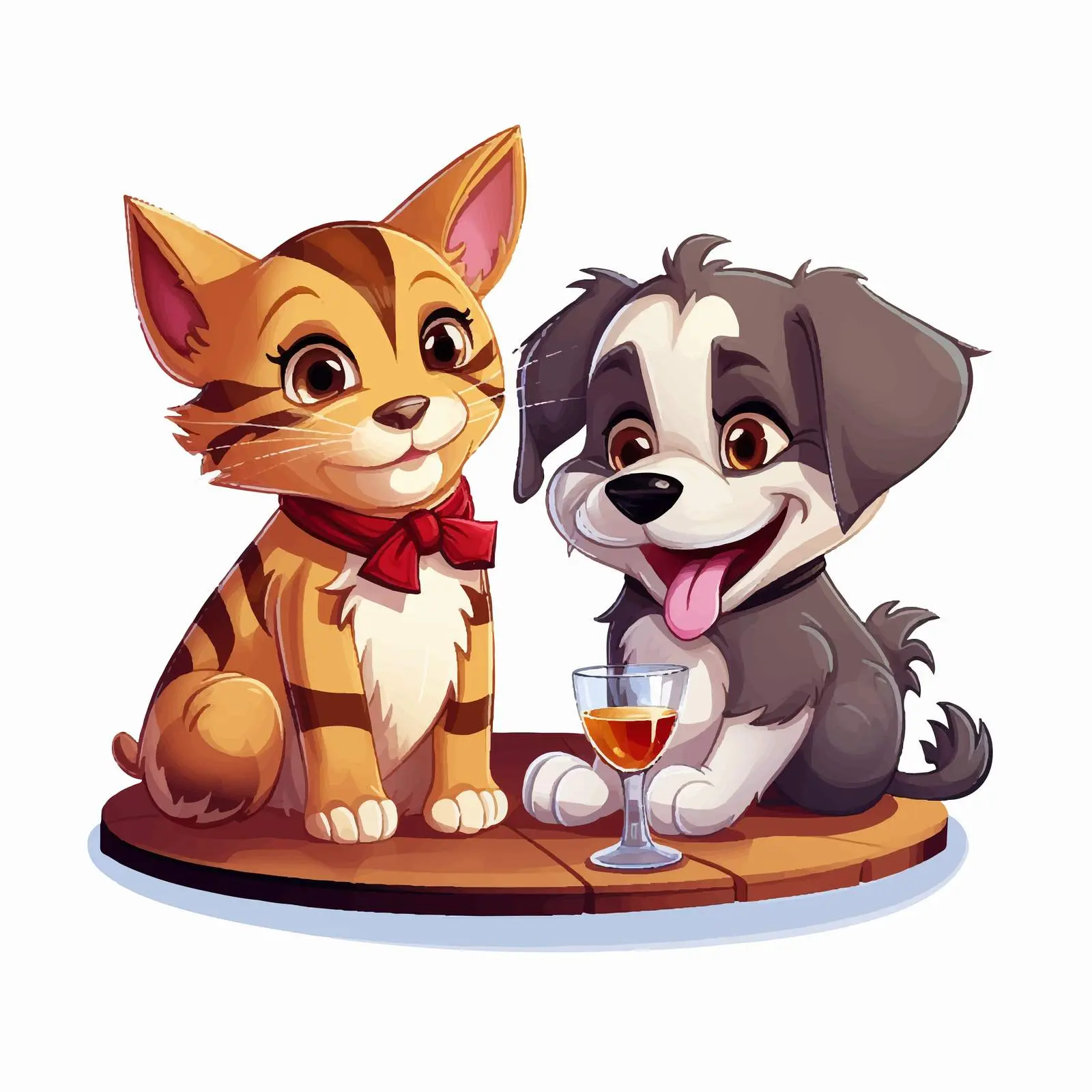 Cartoon Dog and Cat Enjoying Wine Together — free download from Dotvec