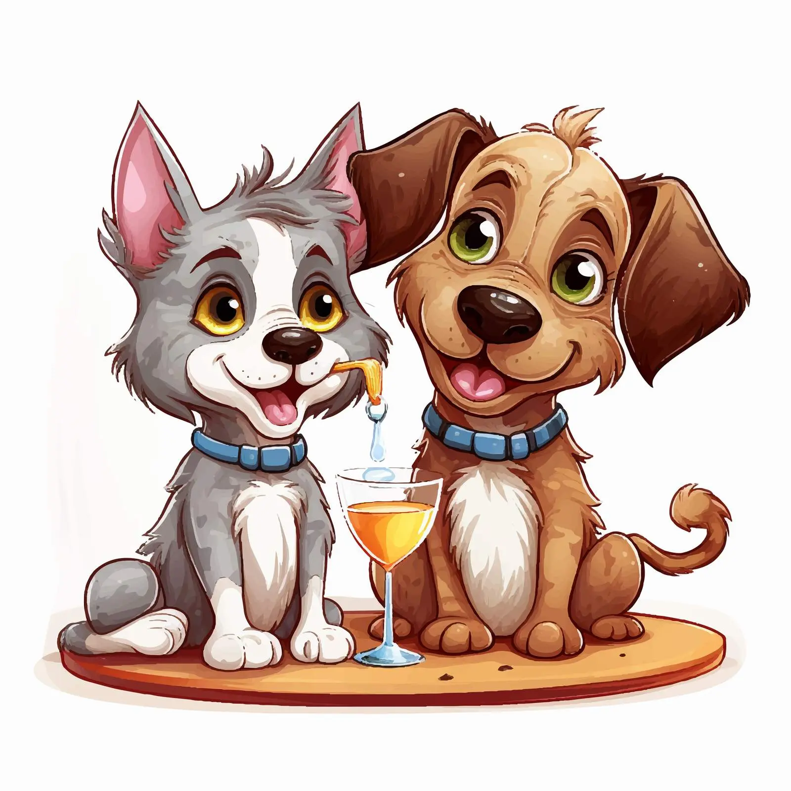 Dog and Cat Enjoying Wine in Illustration — free download from Dotvec
