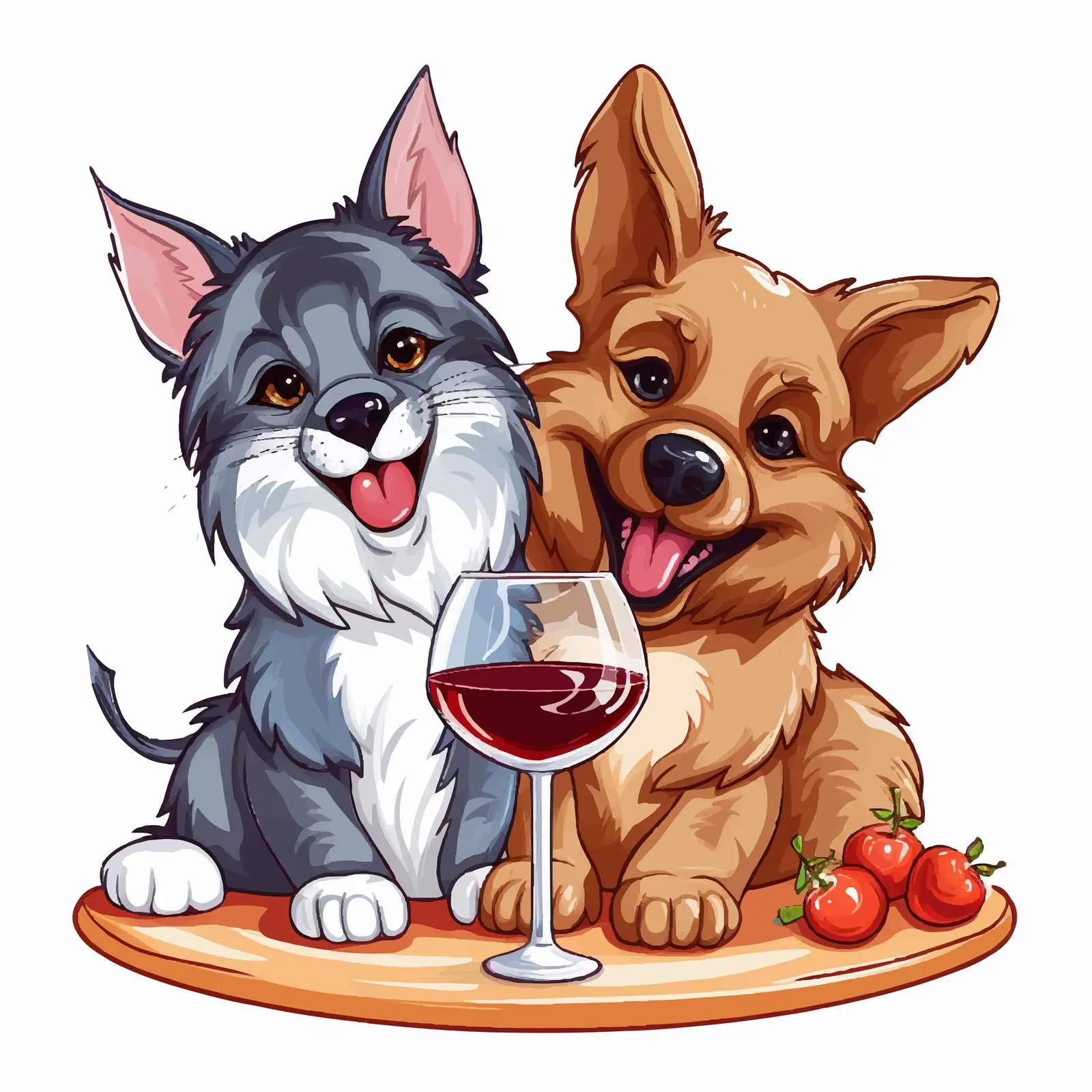 Dog and Cat Enjoying Wine Illustration — free download from Dotvec