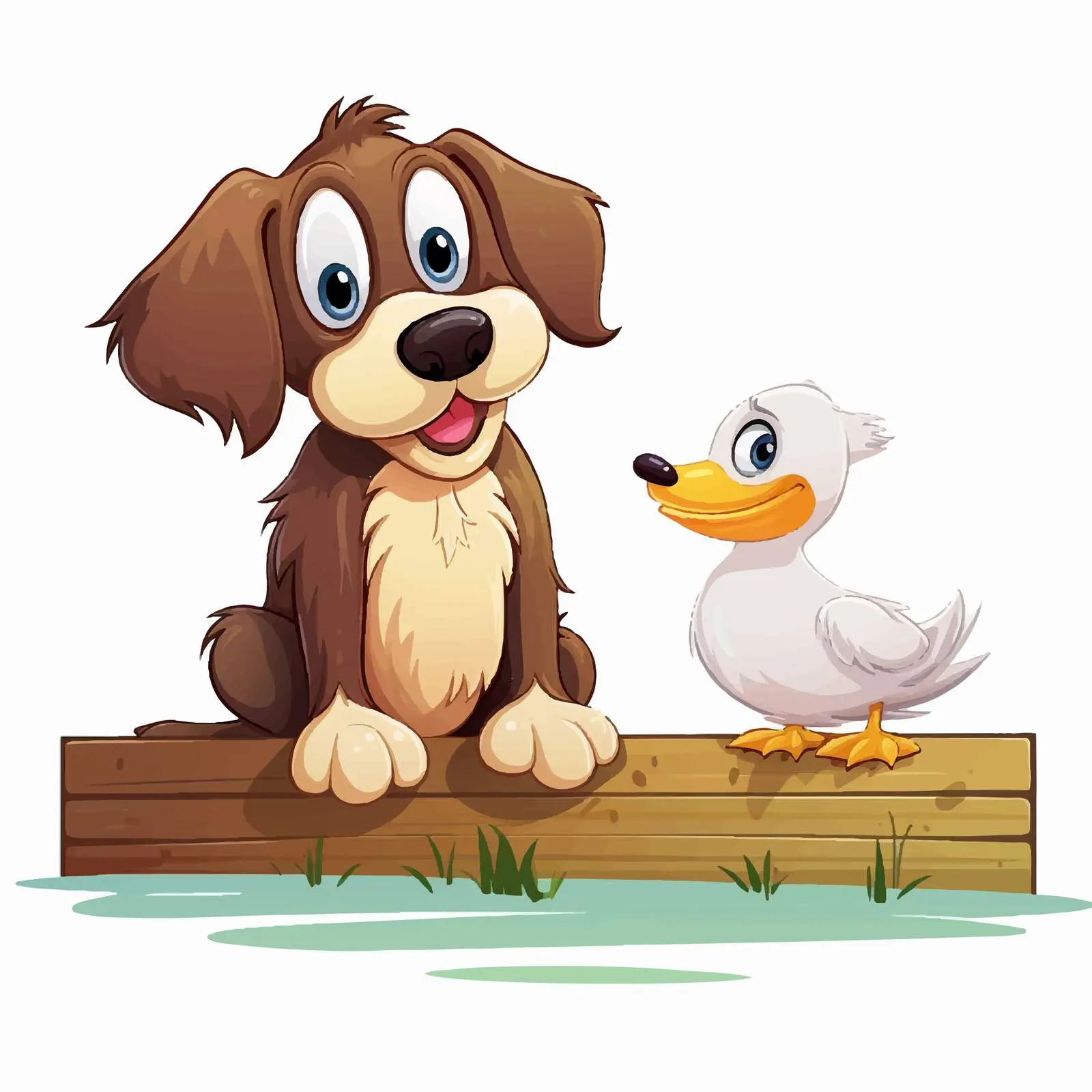 Cartoon Dog and Duck by Wooden Signboard — free download from Dotvec