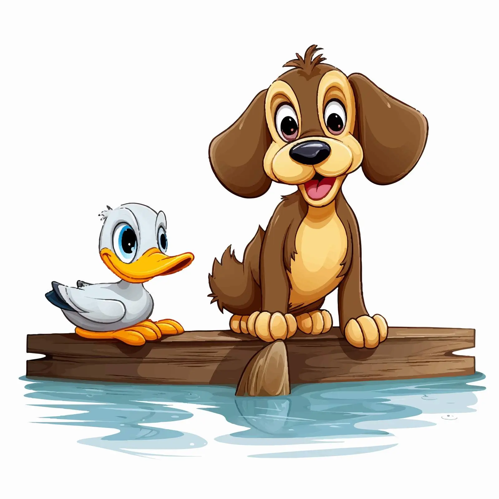 Cartoon Dog and Duck by Wooden Signboard — free download from Dotvec