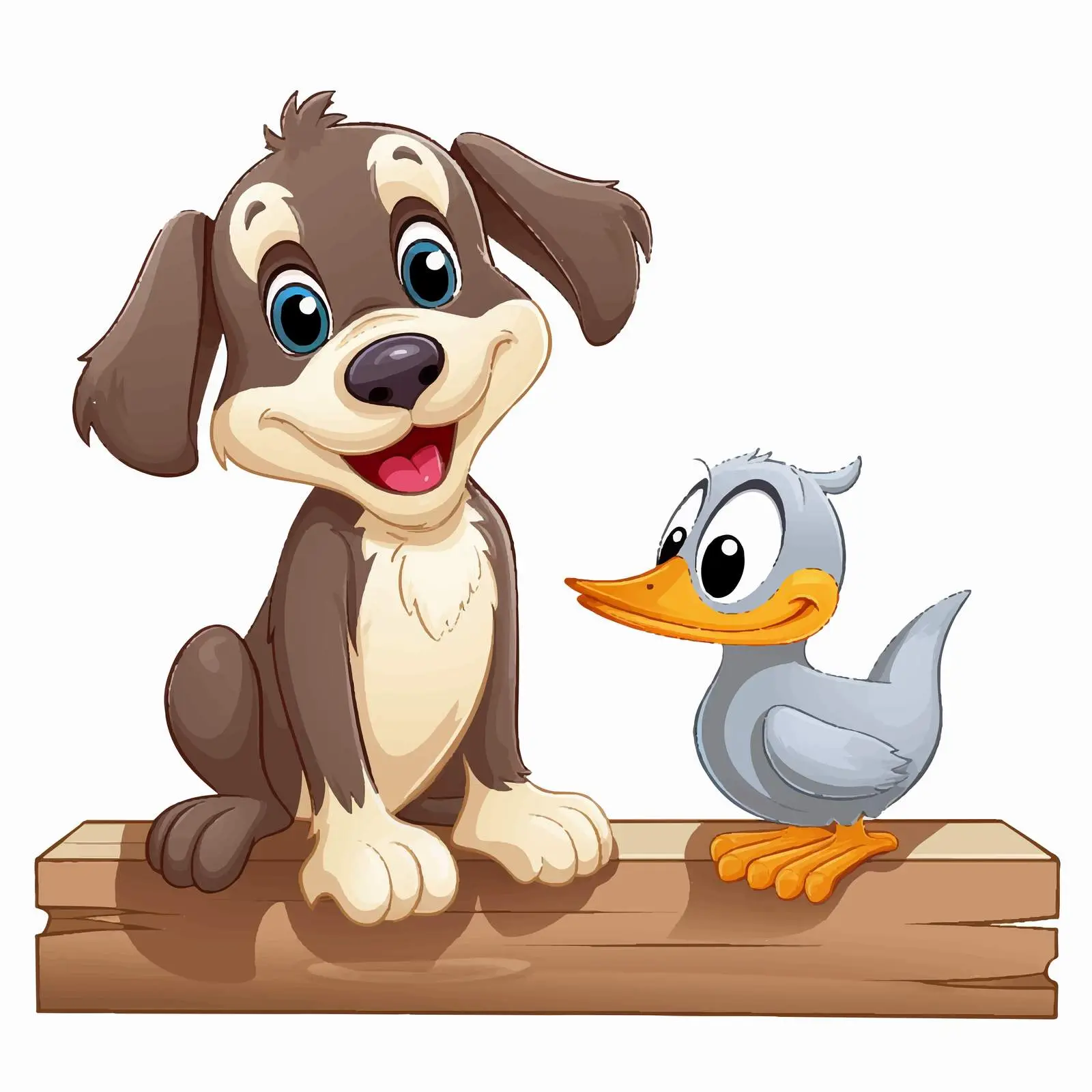 Playful Dog and Duck by Wooden Signboard — free download from Dotvec
