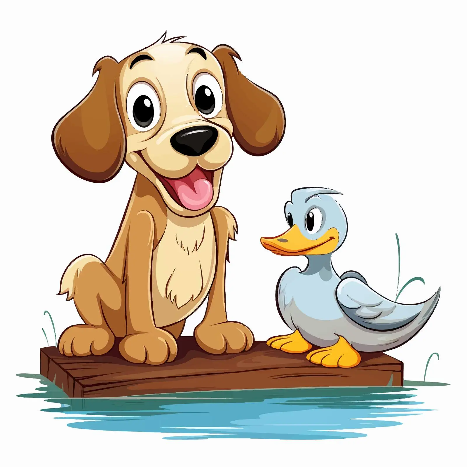 Playful Dog and Duck by Wooden Signboard — free download from Dotvec