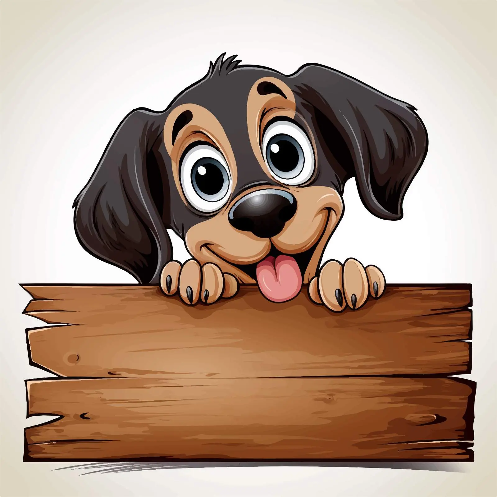 Cartoon Dog Peeking Over Wooden Sign Vector — free download from Dotvec