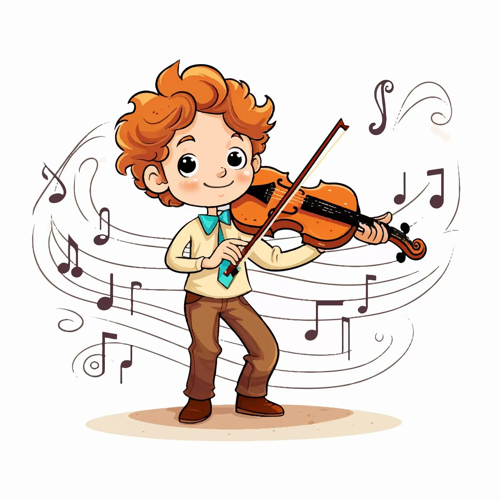 Boy Playing Violin with Melody Symbols — free download from Dotvec