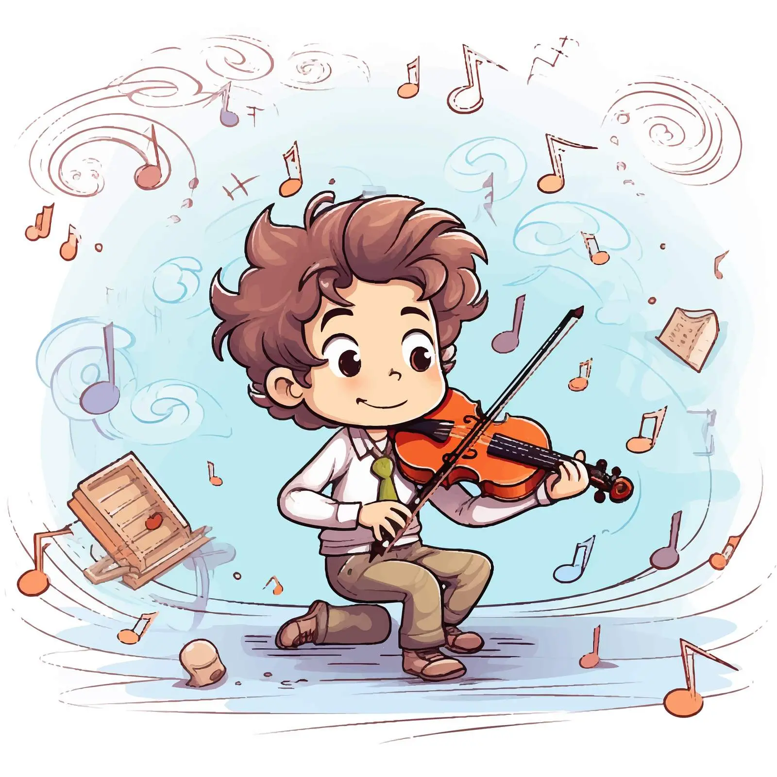 Boy Playing Violin with Melody Symbols — free download from Dotvec