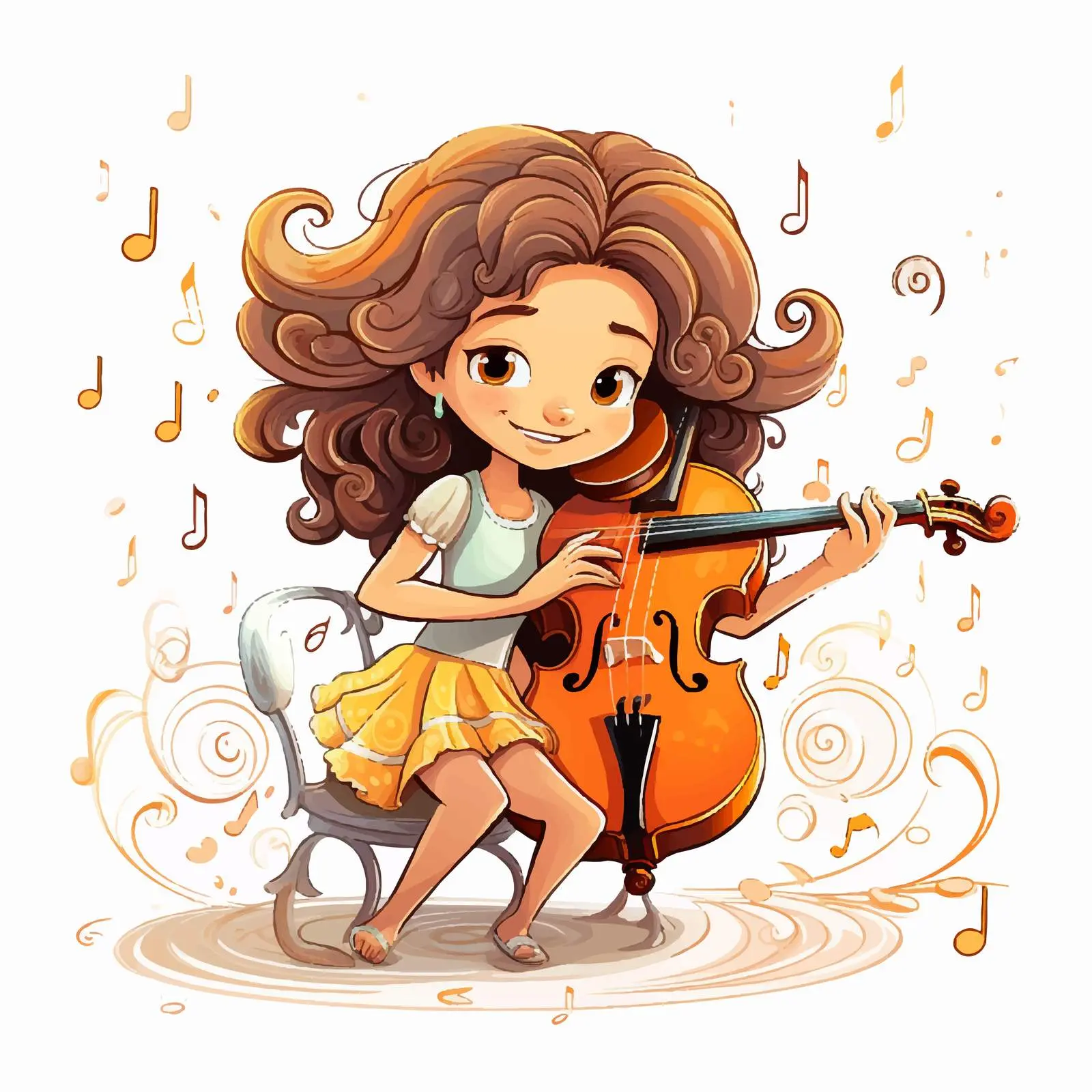 Girl Playing Violin with Melody Symbols — free download from Dotvec