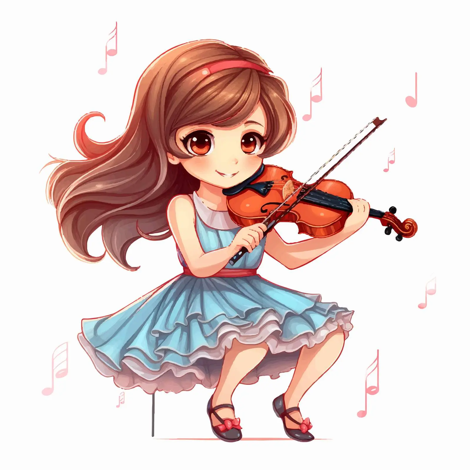 Girl Doodling with Violin and Melody Symbols — free download from Dotvec