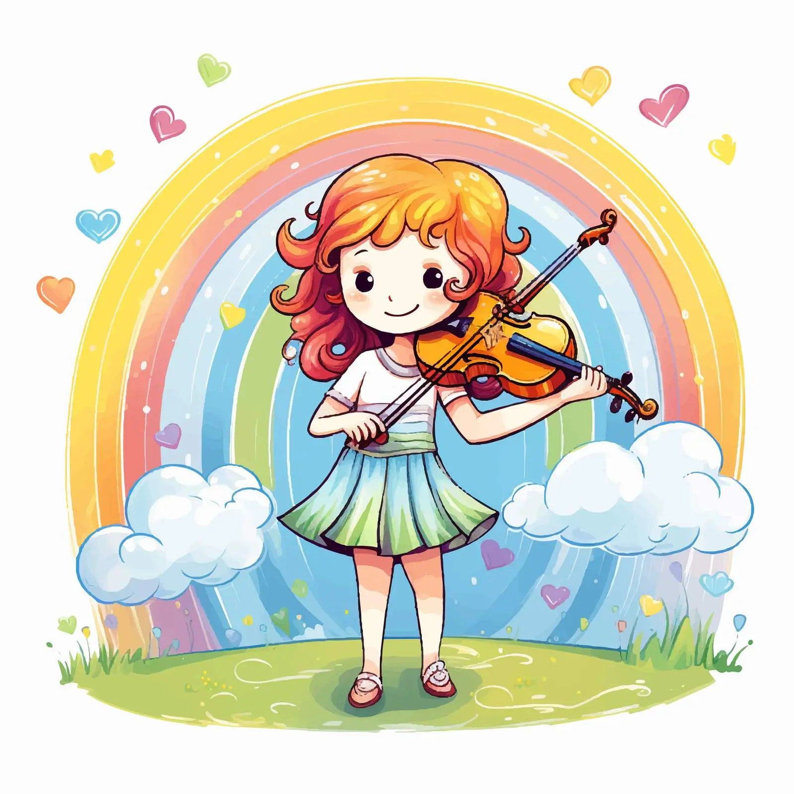 Girl Playing Violin Under Rainbow Sky — free download from Dotvec