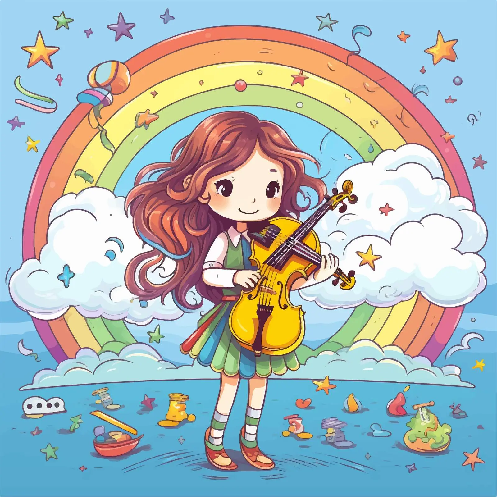 Girl Playing Violin with Rainbow Background — free download from Dotvec