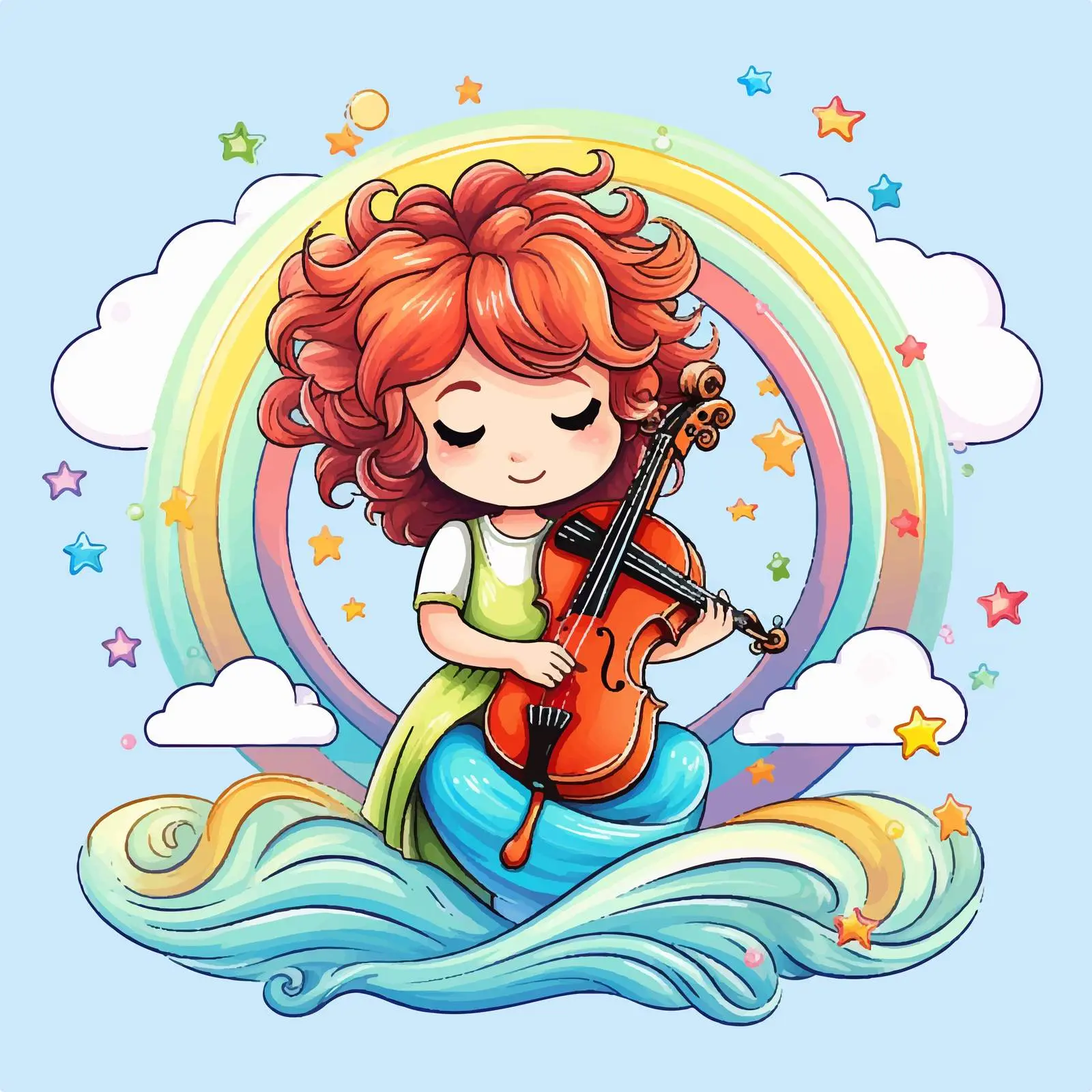 Girl Playing Violin with Rainbow in Sky — free download from Dotvec