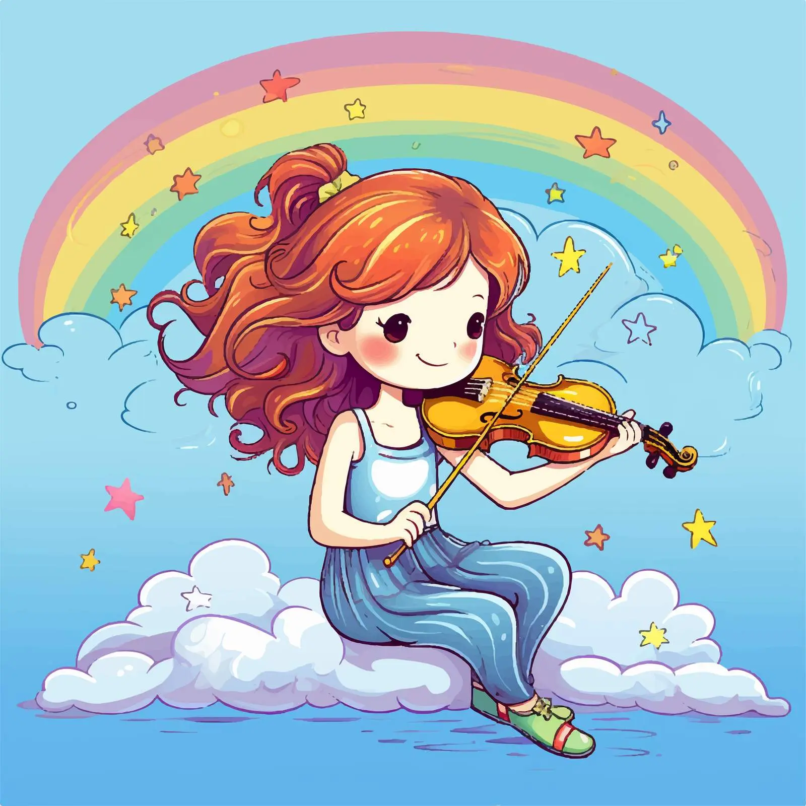 Girl Playing Violin Under Rainbow Sky — free download from Dotvec