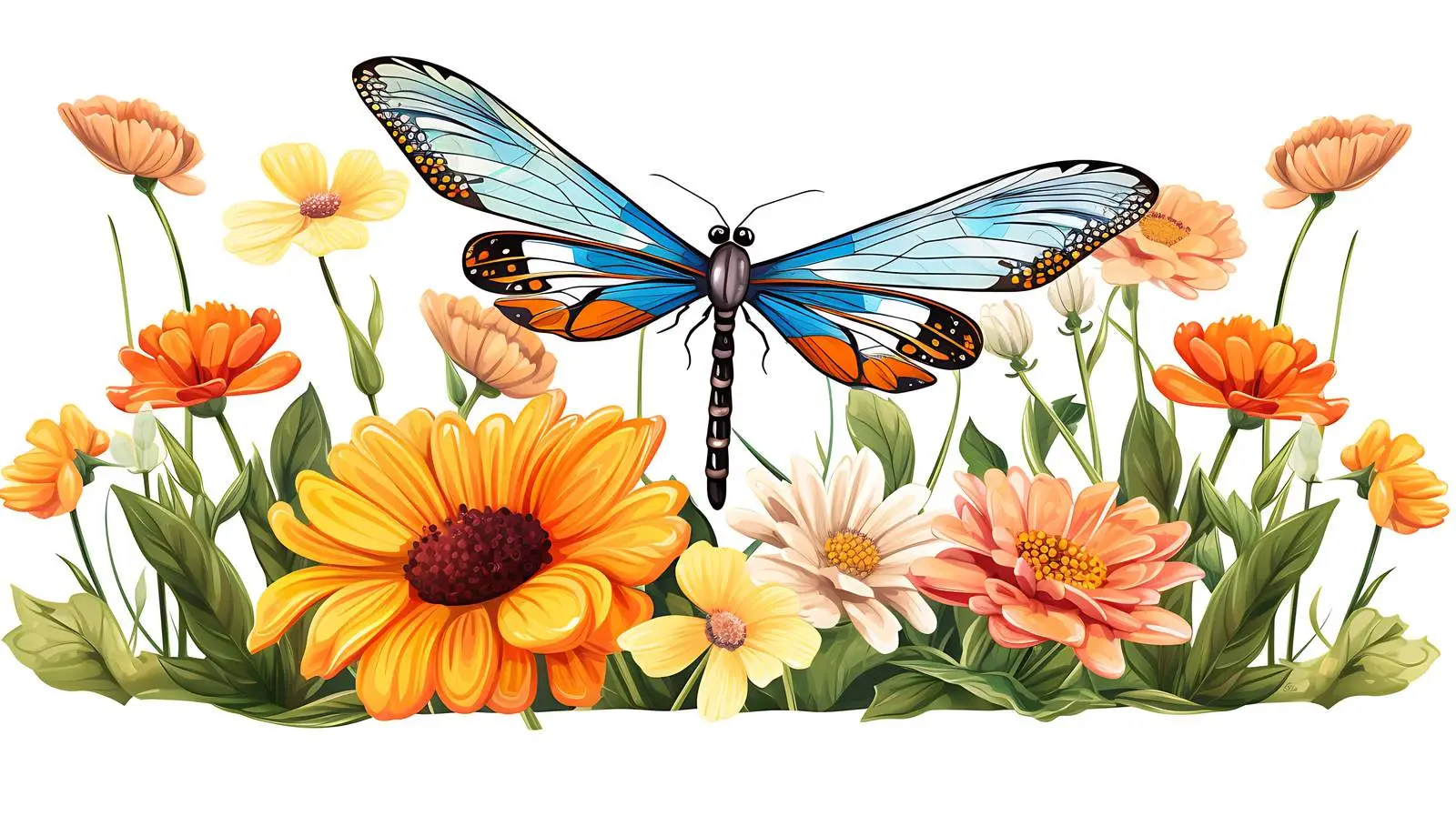 Whimsical Insect Duo Among Flowers — free download from Dotvec