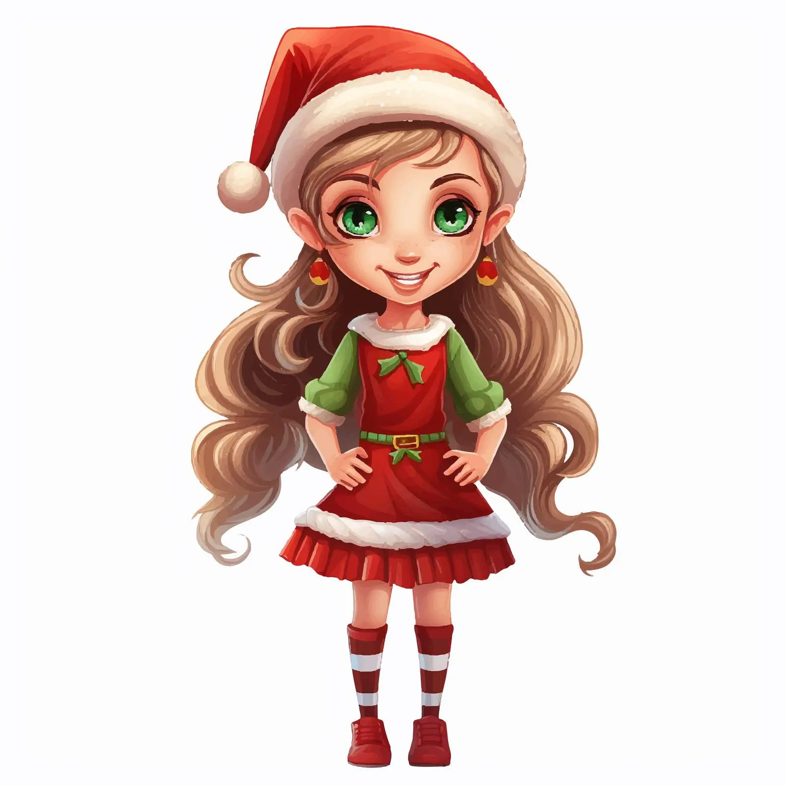 Smiling Cartoon Elf Girl in Christmas Outfit — free download from Dotvec