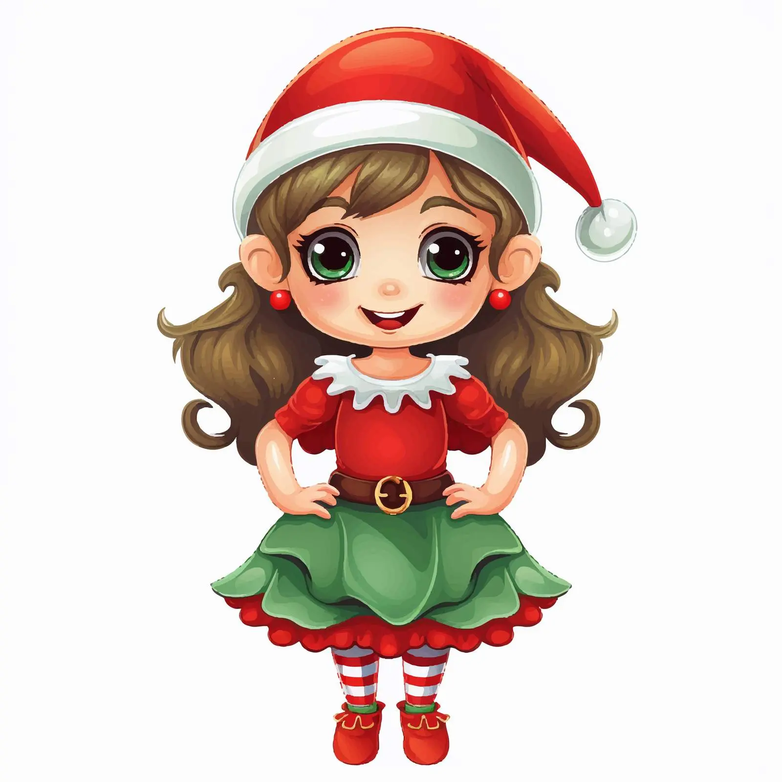 Smiling Cartoon Elf Girl in Christmas Outfit — free download from Dotvec