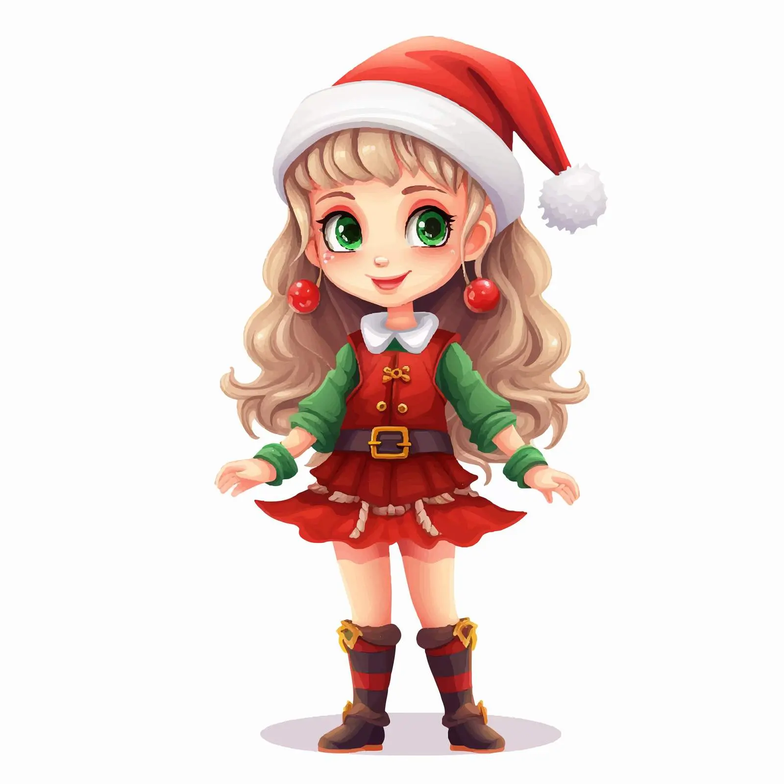 Smiling Cartoon Elf Girl in Christmas Outfit — free download from Dotvec