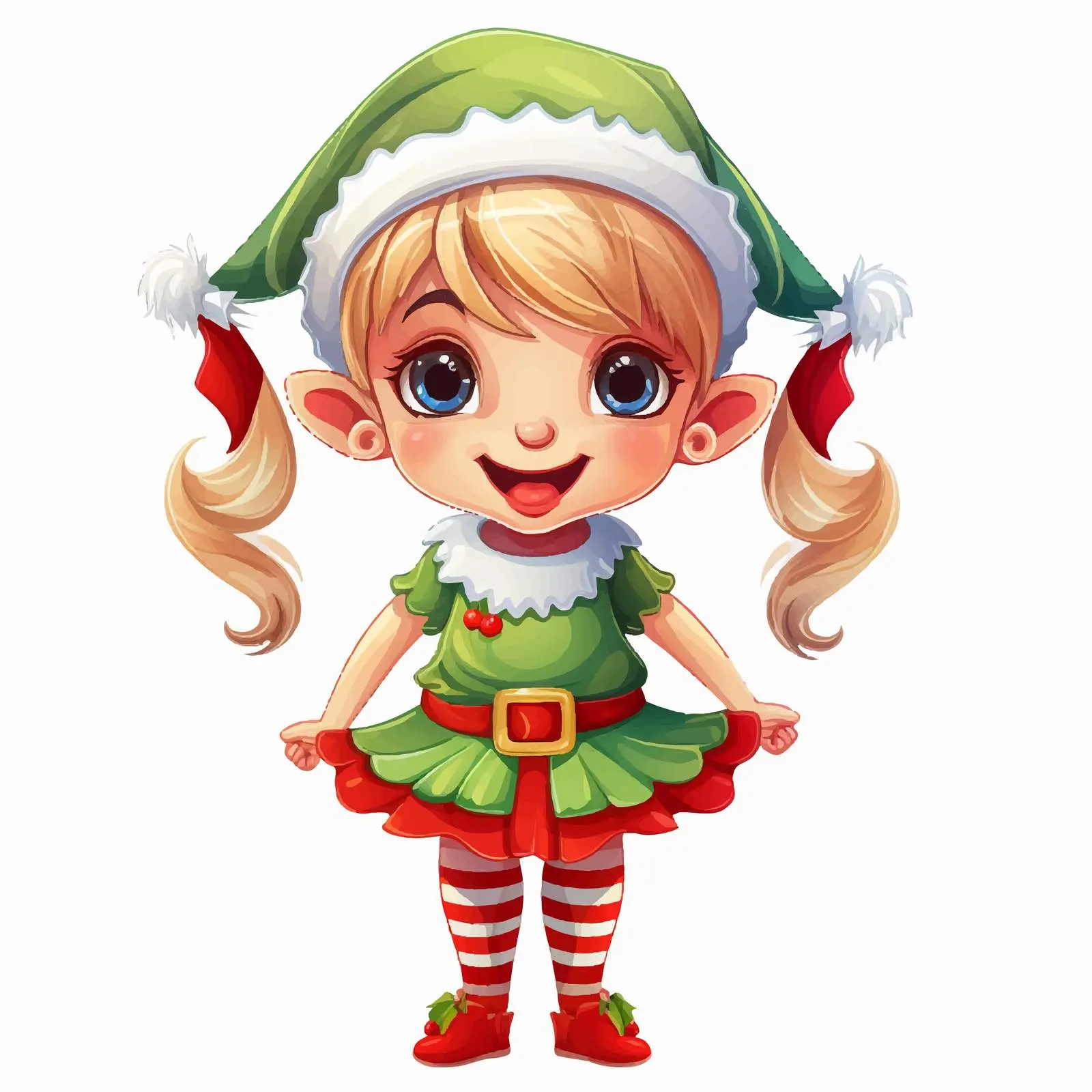 Smiling Christmas Elf Girl in Festive Outfit — free download from Dotvec
